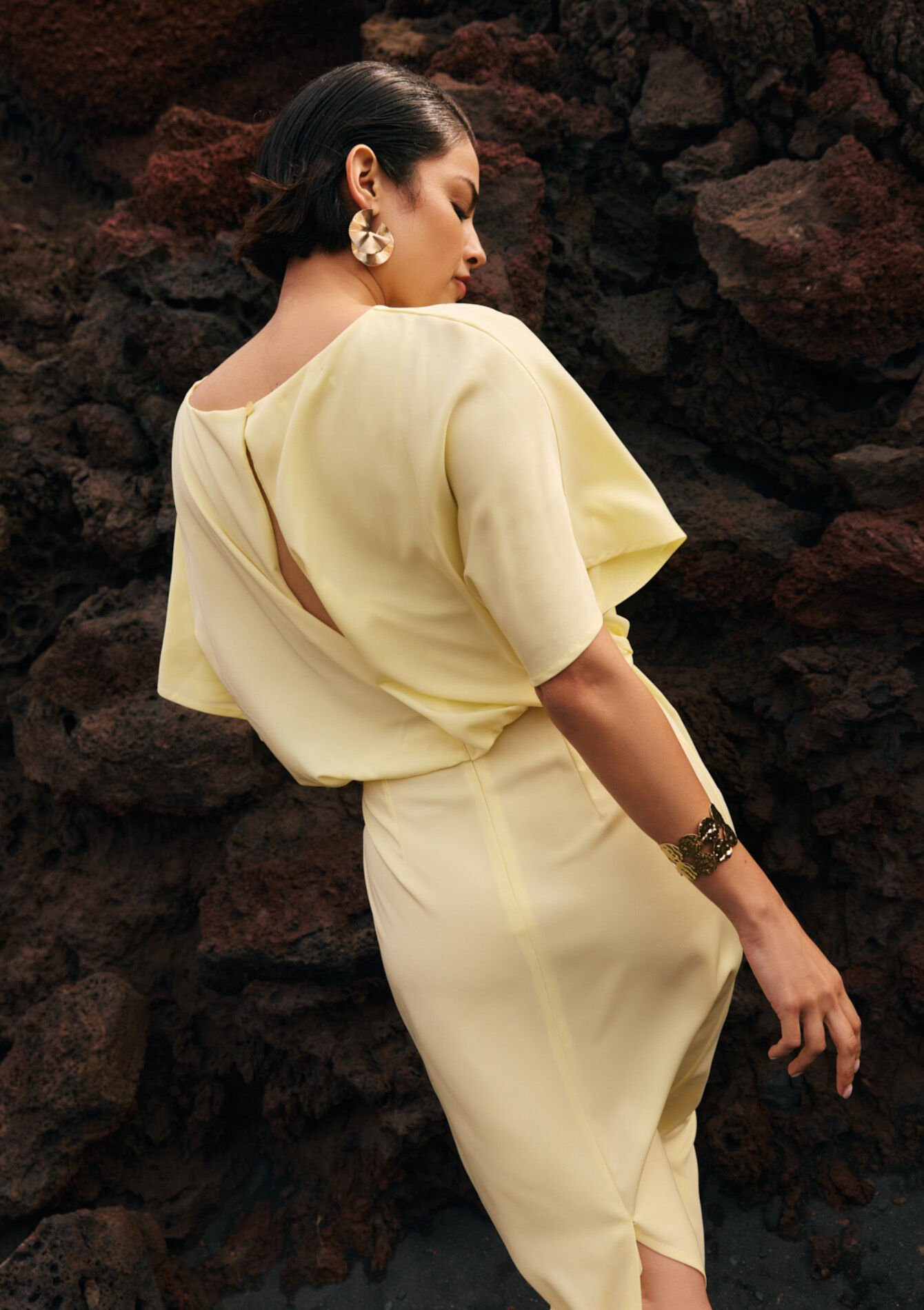 Fluid midi dress - YELLOW PASTEL - 08104487_5004