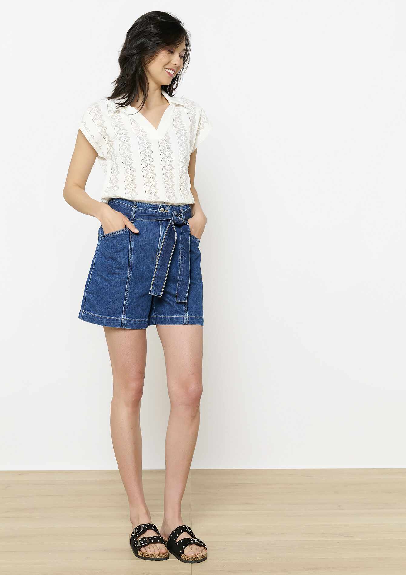 Paperbag denim short, Paperbag denim short - MEDIUM BLUE - 22000609_0500