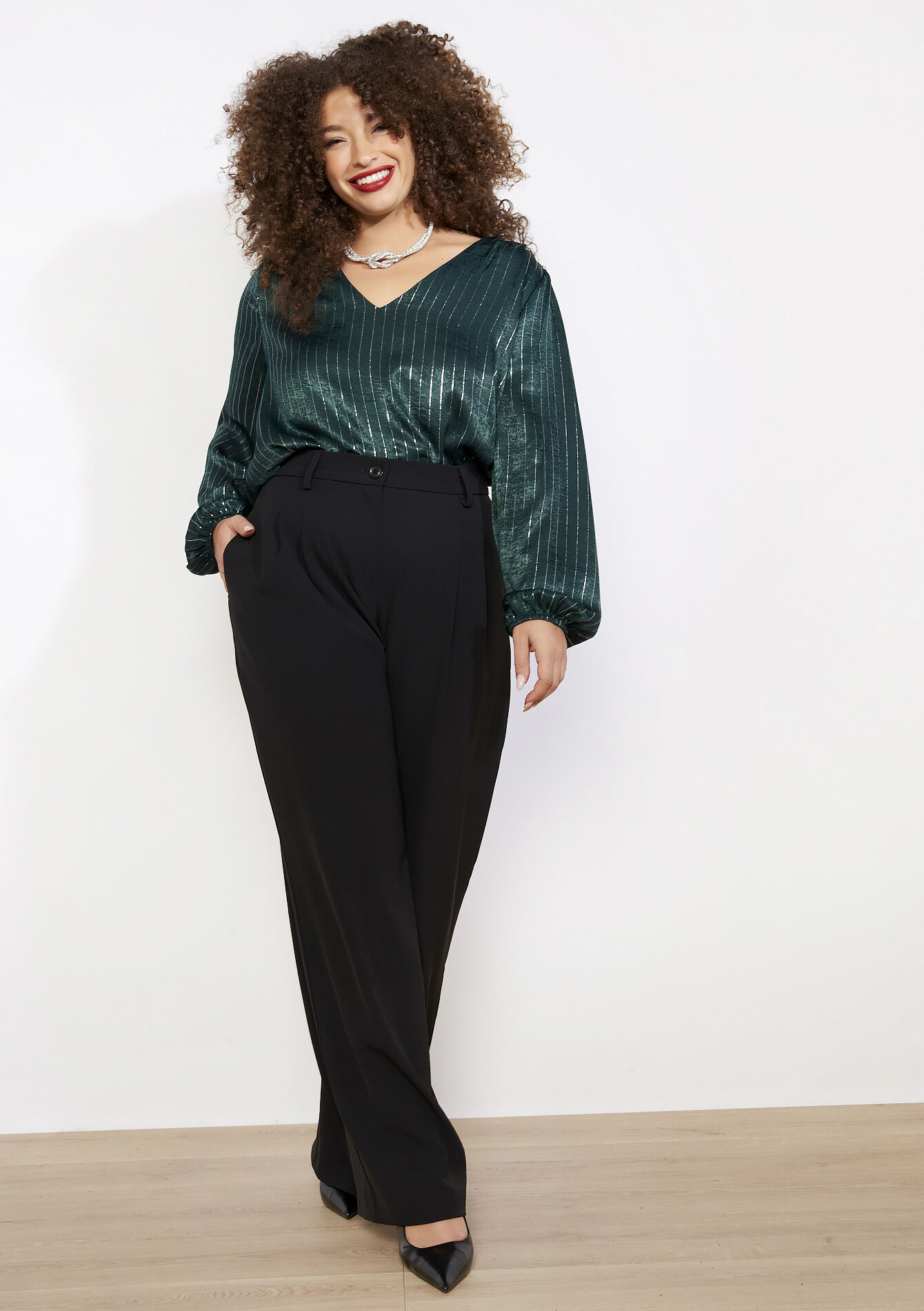 Blouse satinée à rayures lurex, Blouse satinée à rayures lurex - BOTTLE GREEN - 05703004_1778