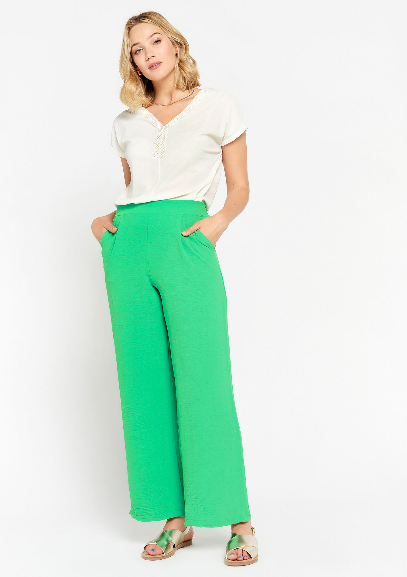 Broek met wijde pijpen, Broek met wijde pijpen - APPLE GREEN - 06600732_4614