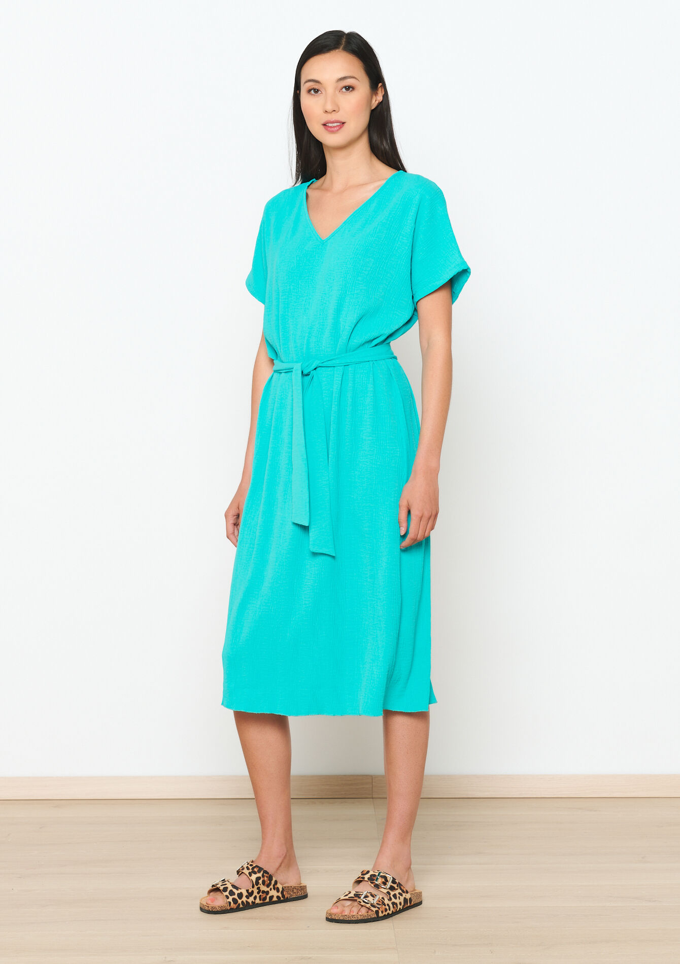 Robe t-shirt avec lien à nouer, Robe t-shirt avec lien à nouer - GREEN LAGOON - 08103630