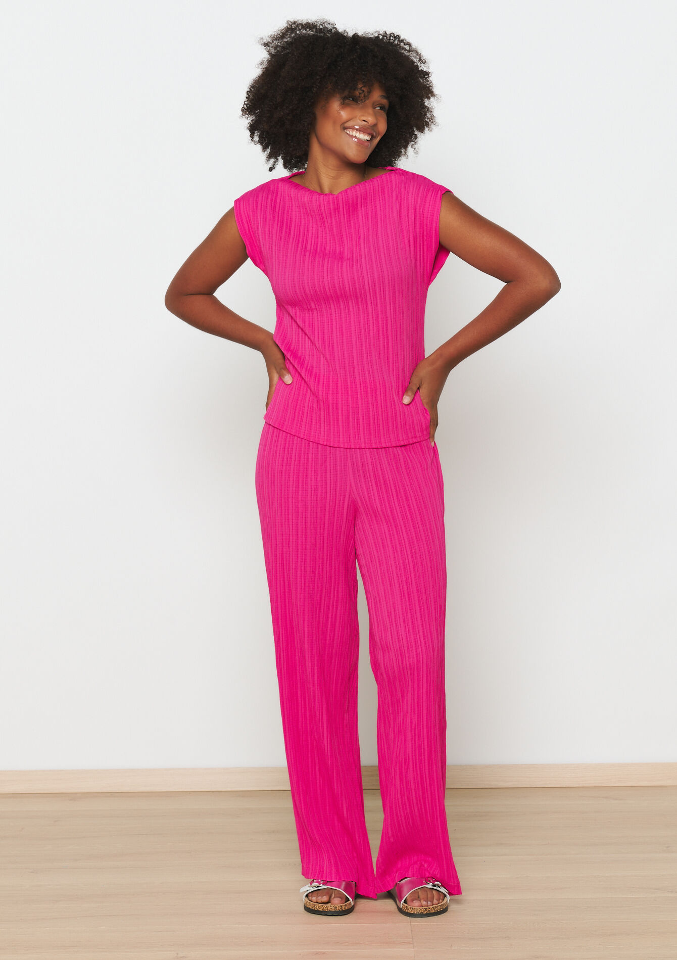 Mouwloze top met plissé, Mouwloze top met plissé - FUCHSIA - 05702454_5626