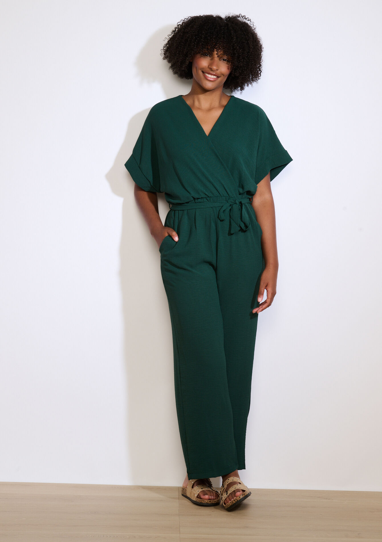Losvallende wikkel jumpsuit - BOTTLE GREEN - 06004652_1778