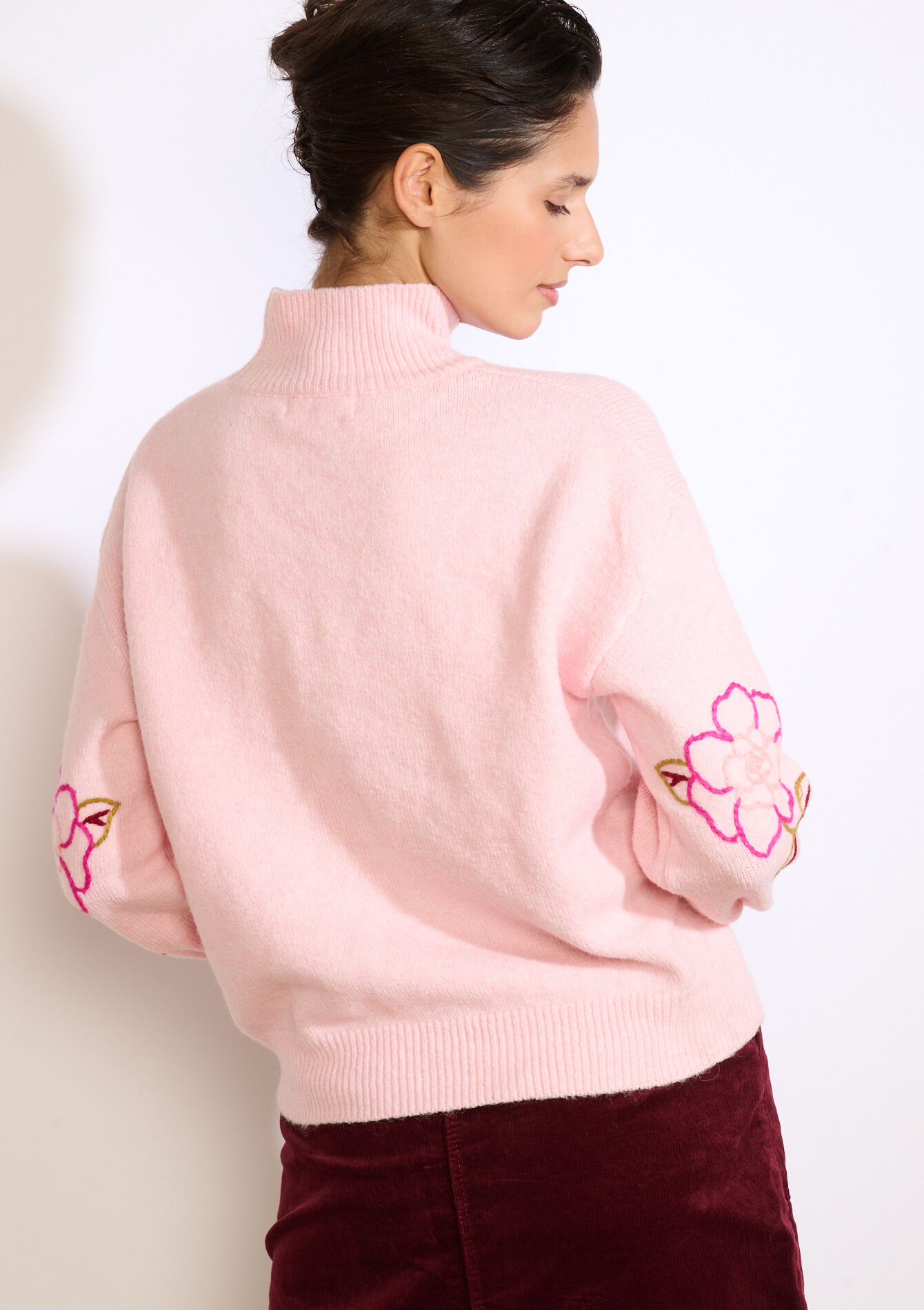 Embroidered high-neck jumper, Embroidered high-neck jumper - NUDE PINK - 04007146_1301
