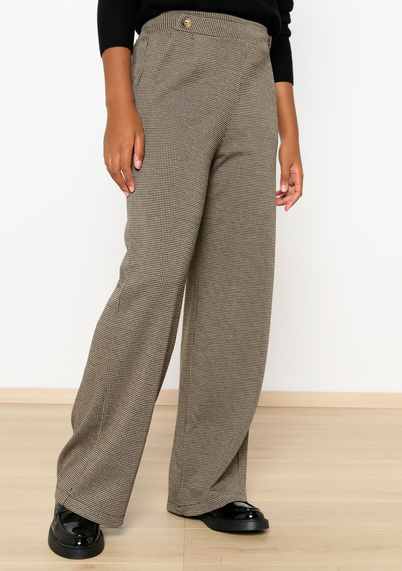 Trousers with pied-de-poule print, Trousers with pied-de-poule print - BLACK - 1114656