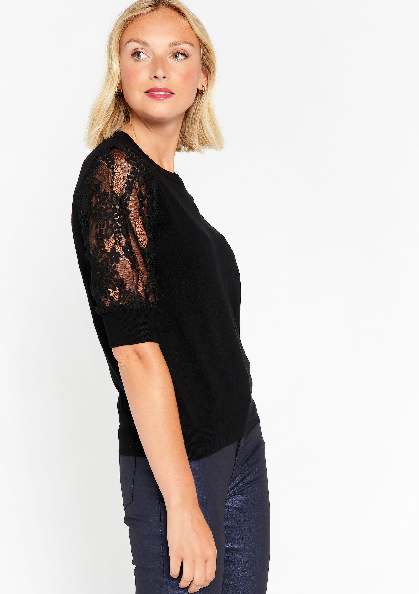 Trui met kant, Trui met kant - BLACK - 04006137_1119