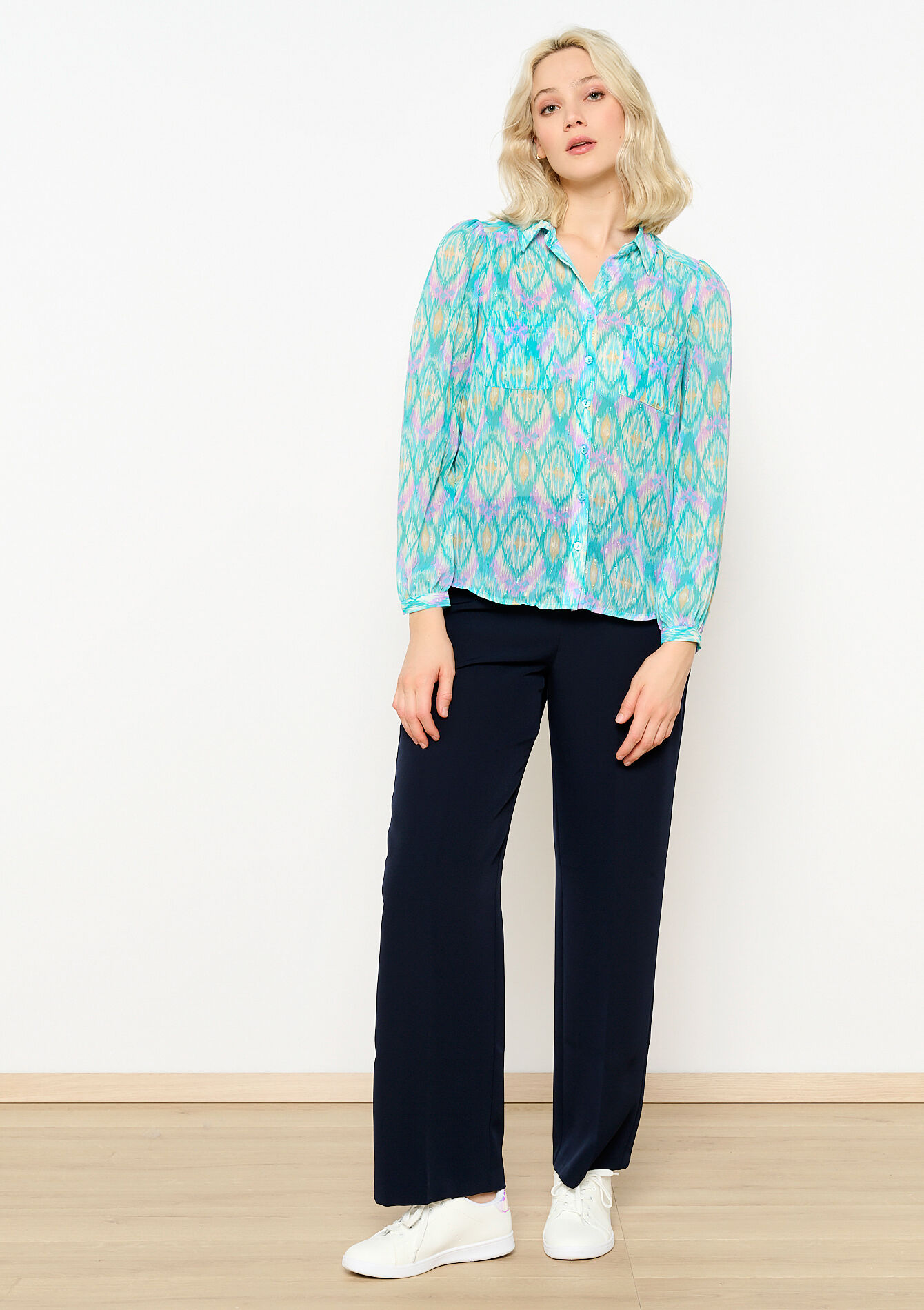 Lurex shirt with ikat print, Lurex shirt with ikat print - BLUE PASTEL - 05702370_3003