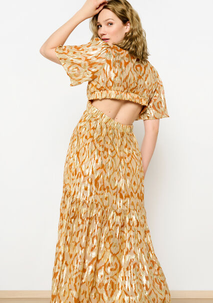 Maxi dress with cut-out - OCHER HONEY - 08602319_5112