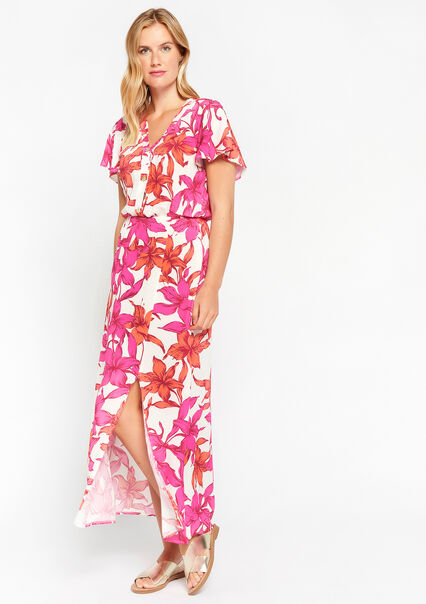 Maxi-jurk met tropische bloemen - FUCHSIA - 08602090_5626