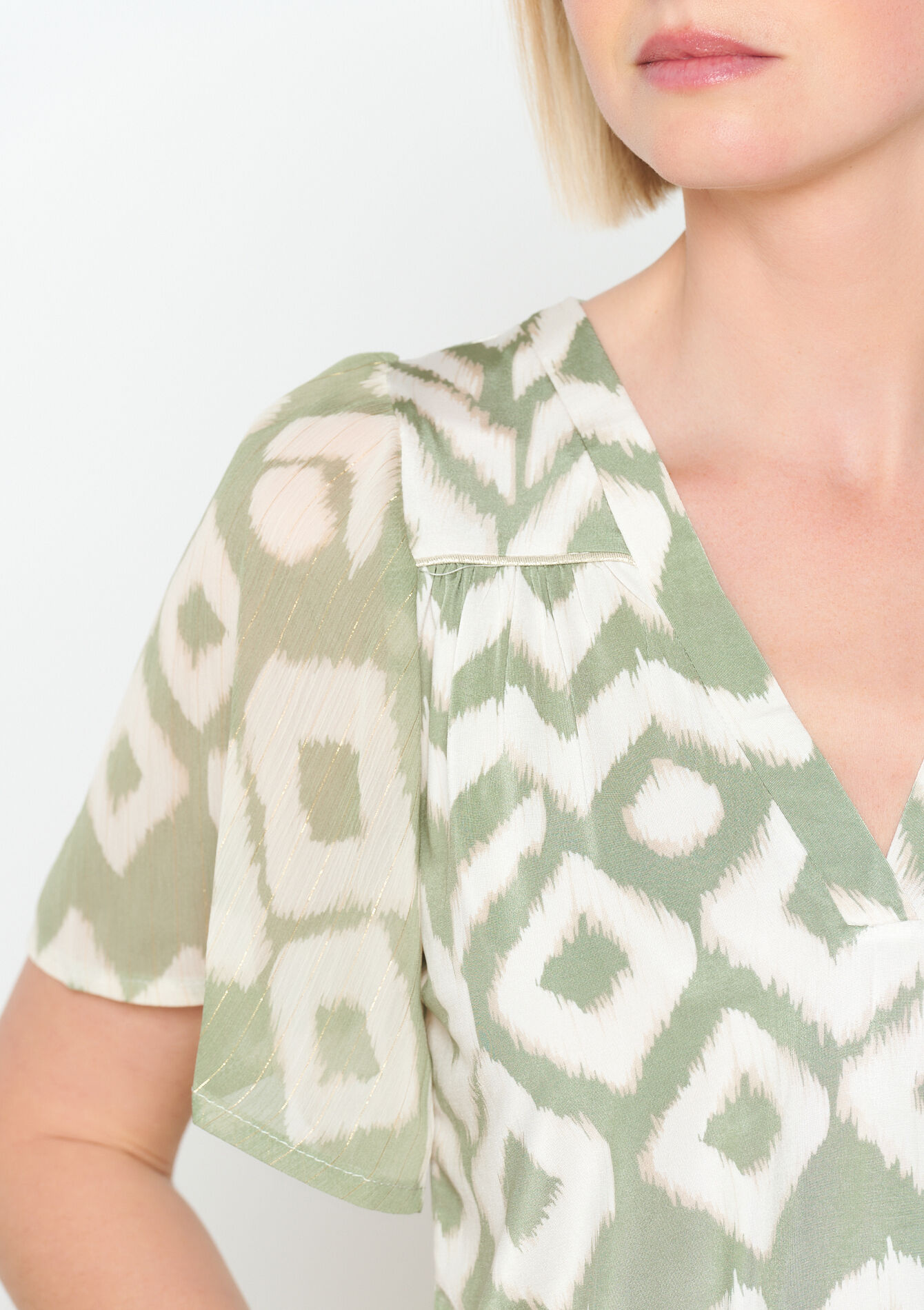 Blouse met vlindermouwen, Blouse met vlindermouwen - KHAKI MINT - 02301587_2542
