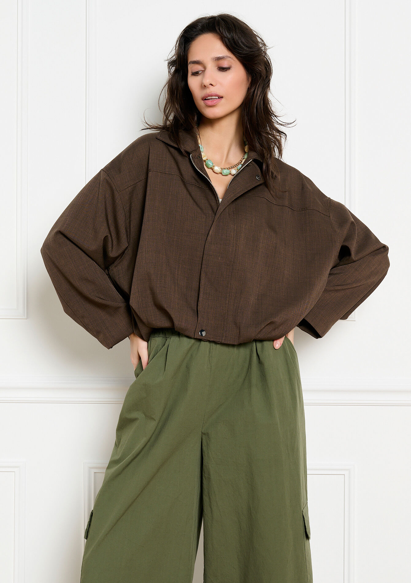 Soepel bomberjack met rits, , back