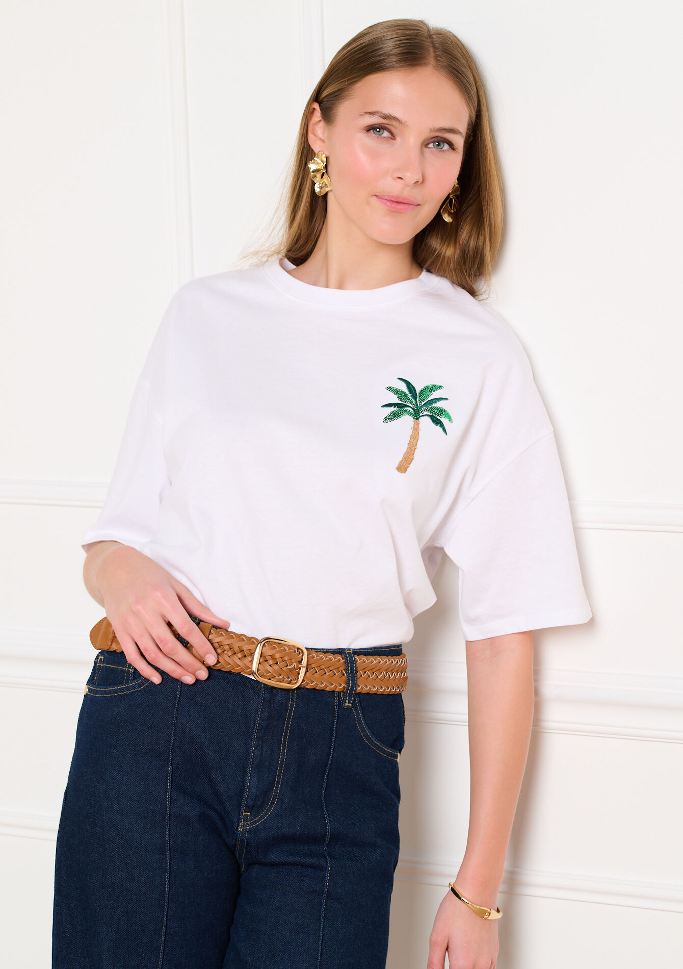 T-shirt met palm motief, T-shirt met palm motief - OPTICAL WHITE - 02301951_1019