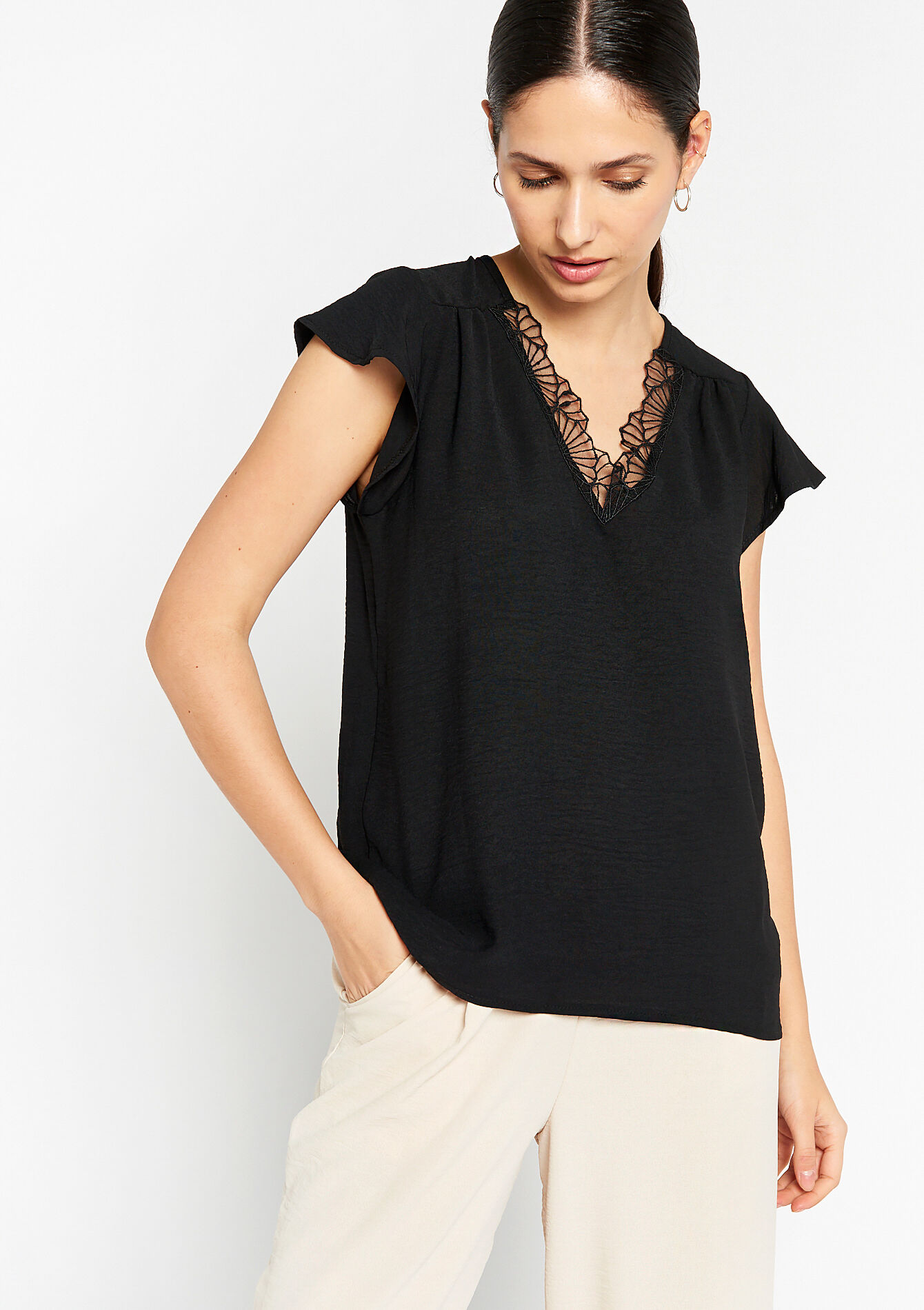 Blouse met vlindermouwen - BLACK - 05702179_1119