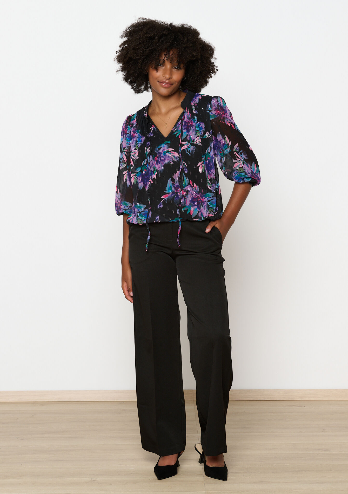 Blouse met bloemenprint, Blouse met bloemenprint - BLACK - 05702656_1119