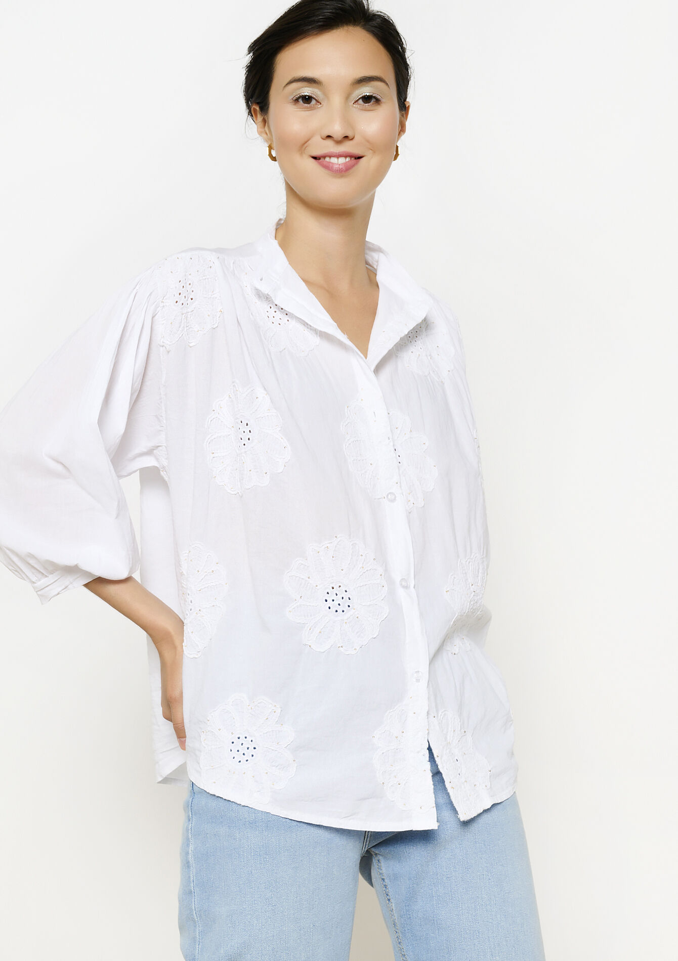 Chemise en broderie anglaise, Chemise en broderie anglaise - OPTICAL WHITE - 1134845