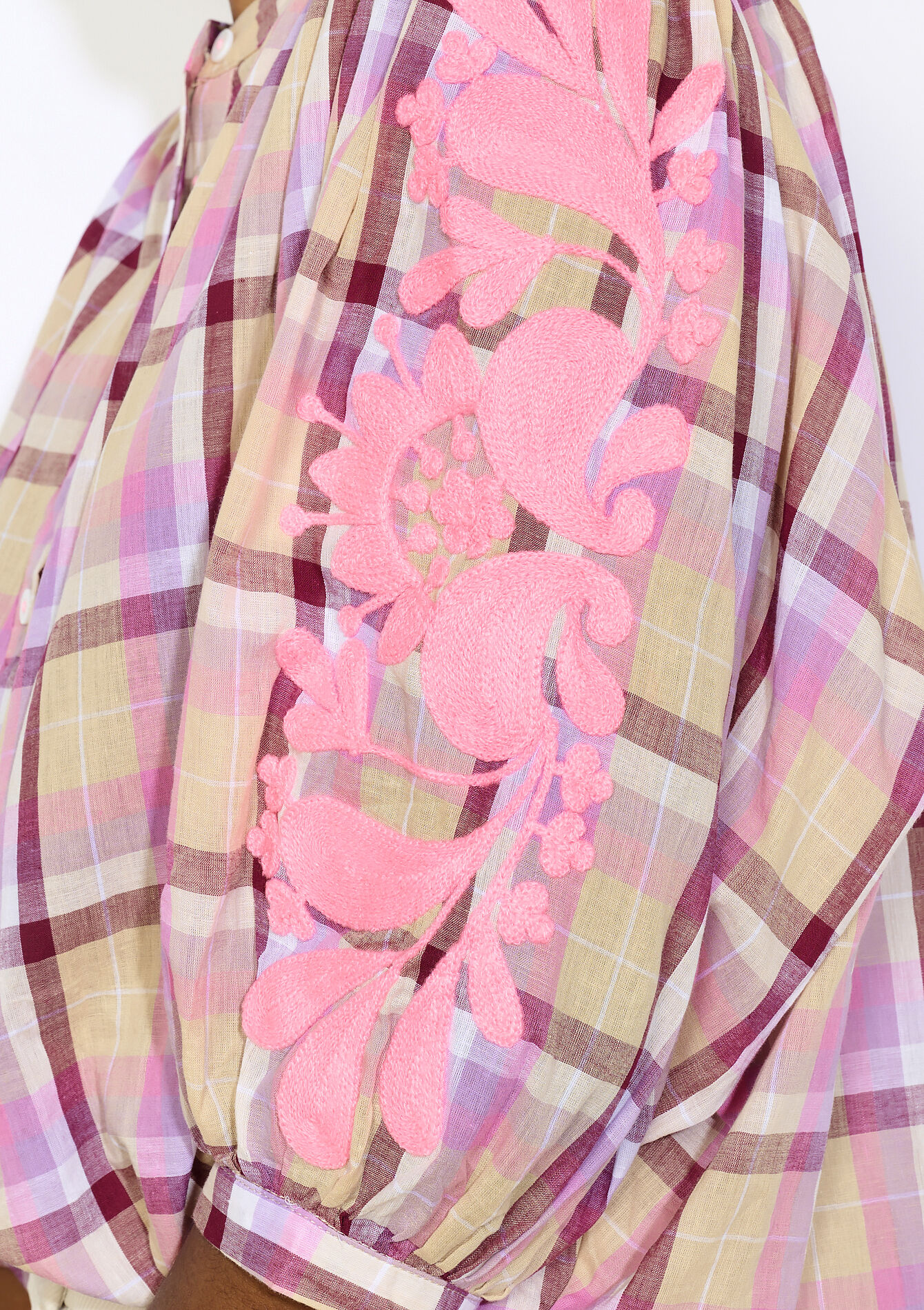 Blouse à carreaux brodée, Blouse à carreaux brodée - VANILLA WHITE - 05702941_1013