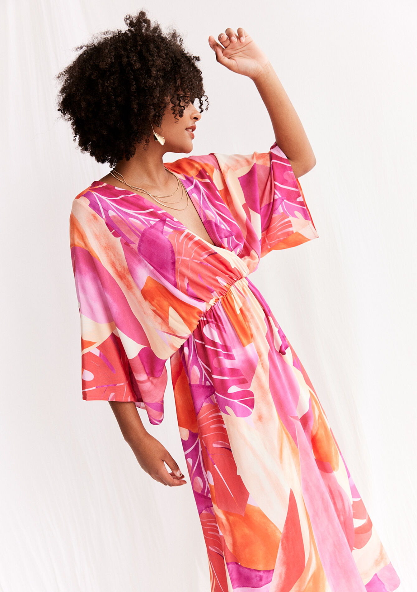 Maxi-jurk met tropische print, Maxi-jurk met tropische print - ORANGE BRIGHT - 08103657_1255