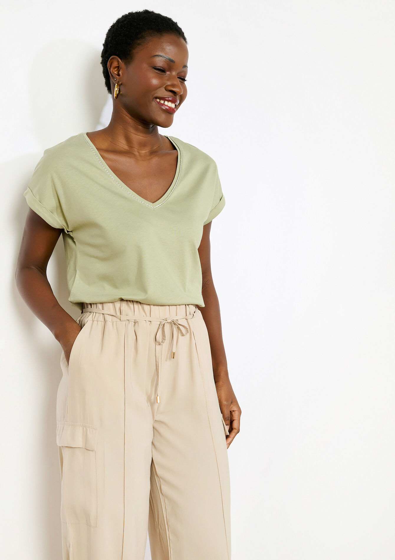 T-shirt met V-hals, T-shirt met V-hals, , back