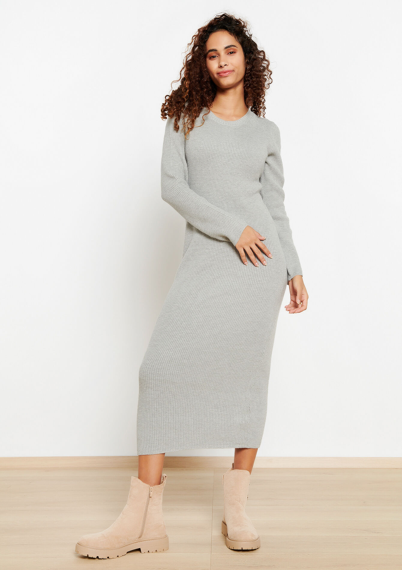 Gebreide bodycon jurk, Gebreide bodycon jurk - LIGHT GREY MEL - 15100245_1061