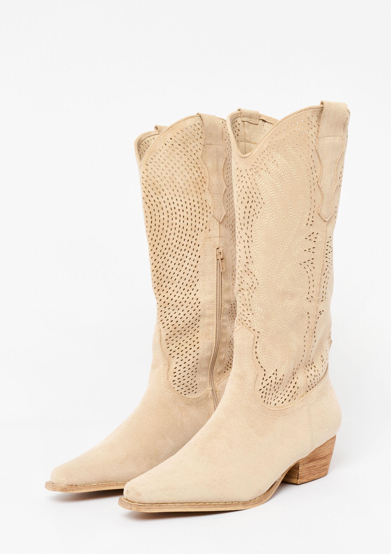 Suedine boots with embroidery - LT BEIGE - 13100301_2527