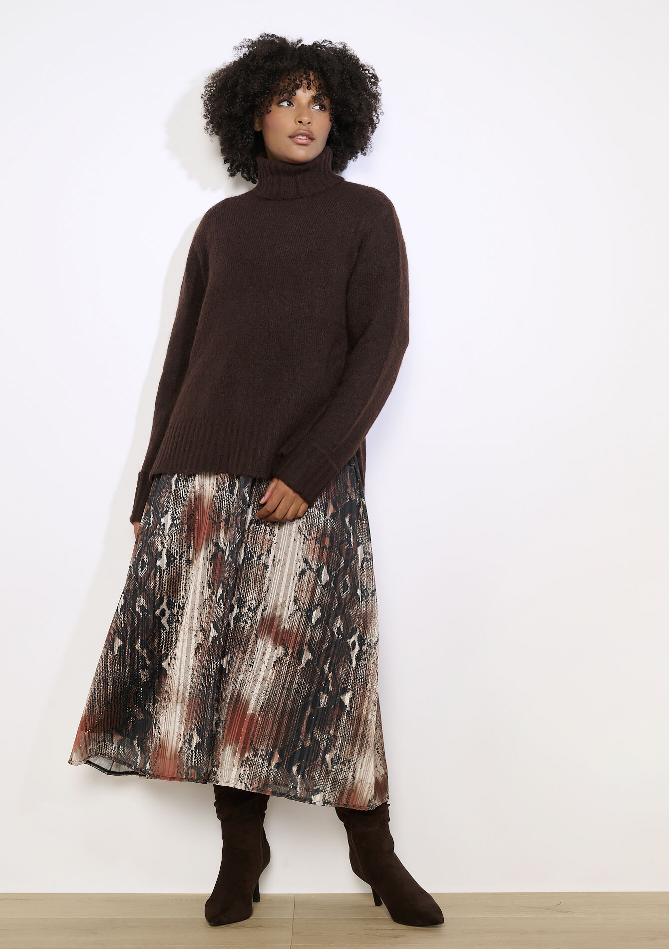 Oversized turtleneck knit, Oversized turtleneck knit - BROWN DARK CHOCOLATE - 04101309_3720