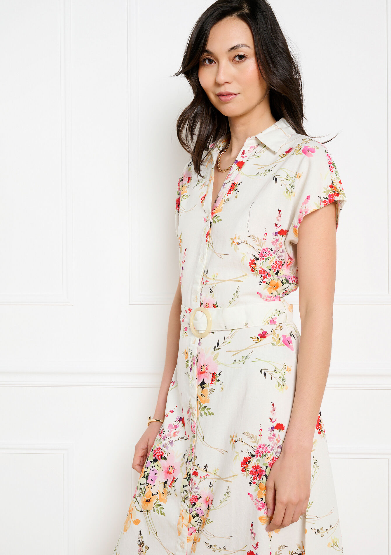 Robe chemise ceinturée fleurie - VANILLA WHITE - 08104319_1013
