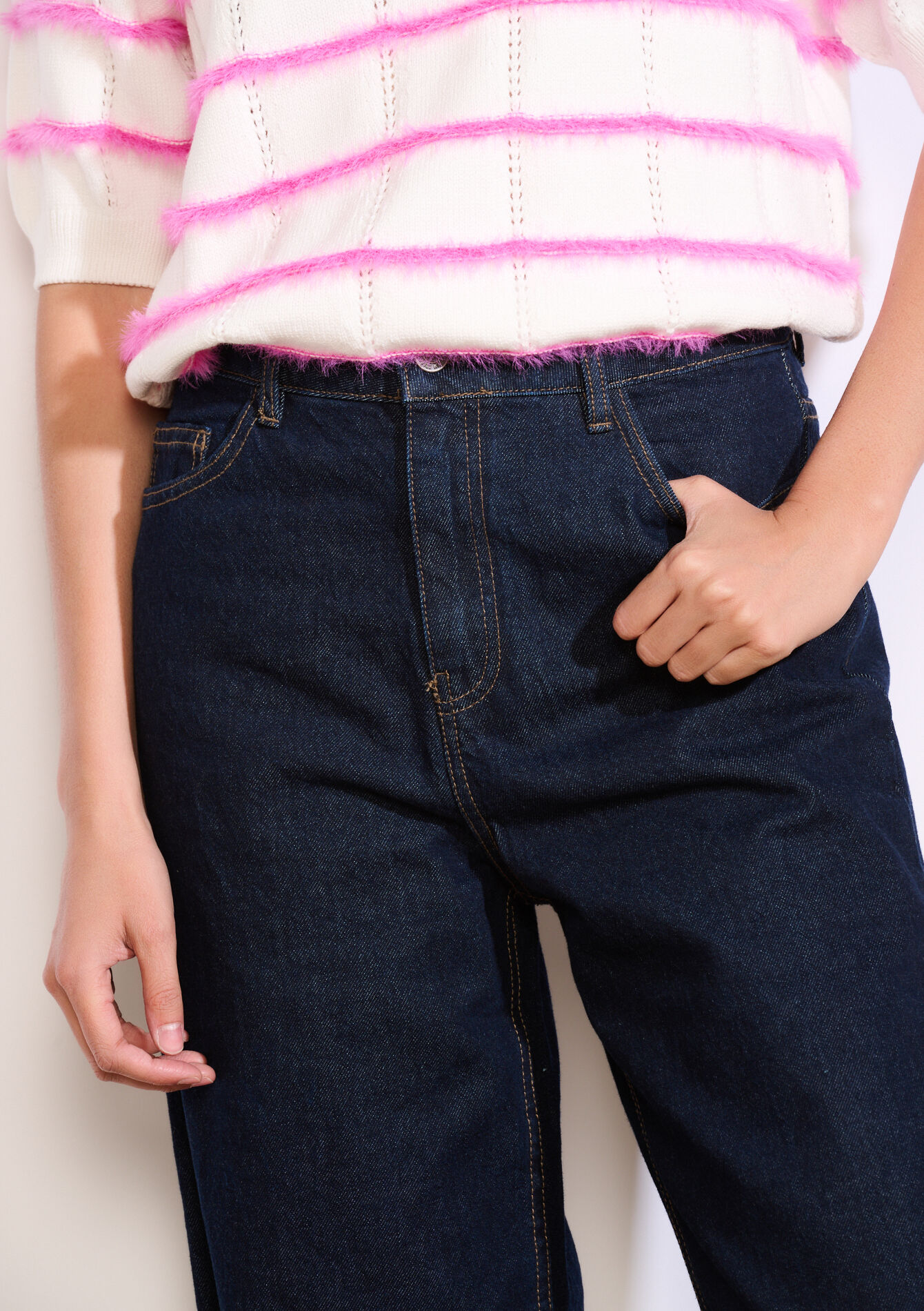 Wijde jeans met hoge taille, Wijde jeans met hoge taille - DARK BLUE - 22000619_0501