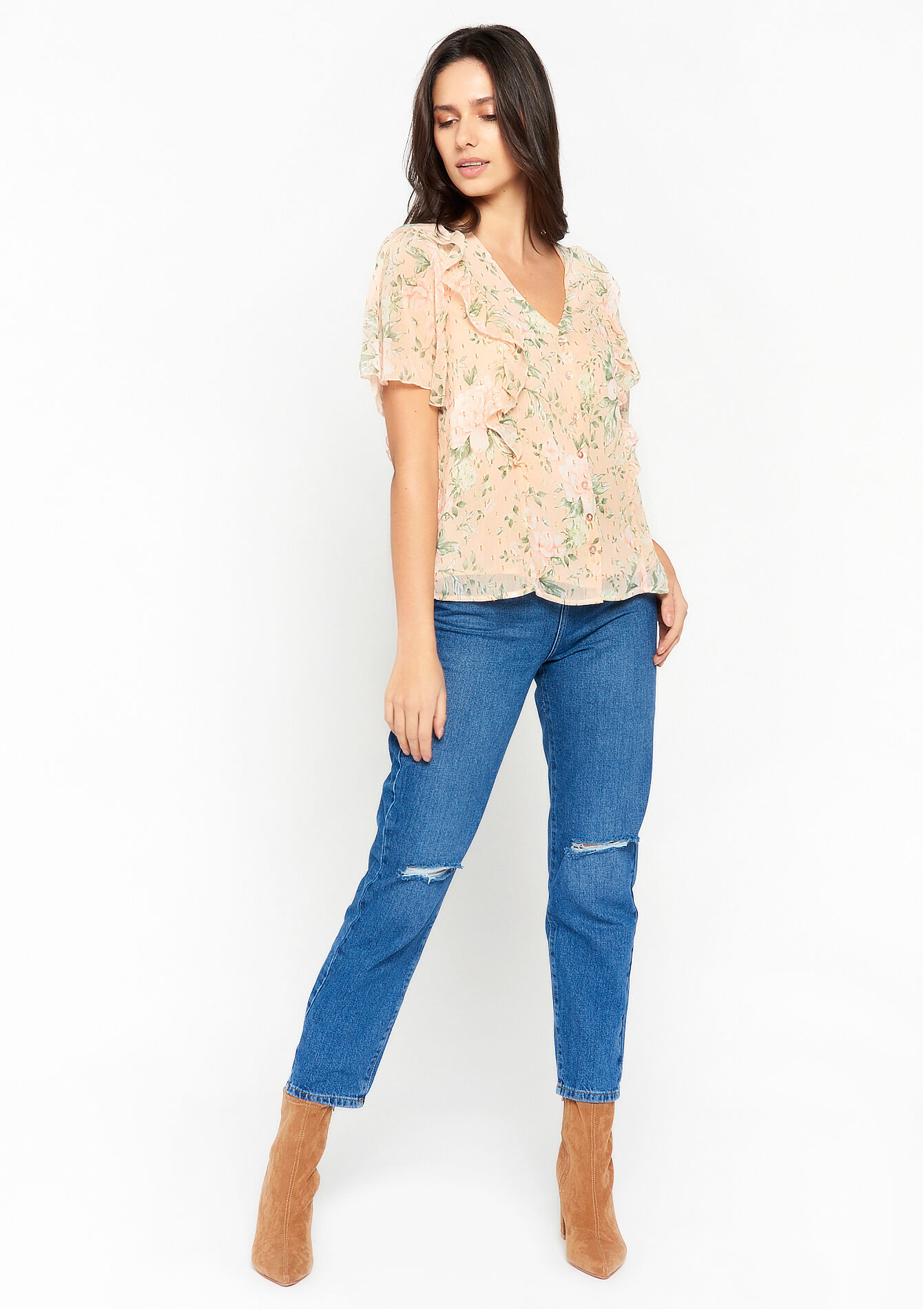 Blouse with floral print - LIGHT PINK - 05702070_1303