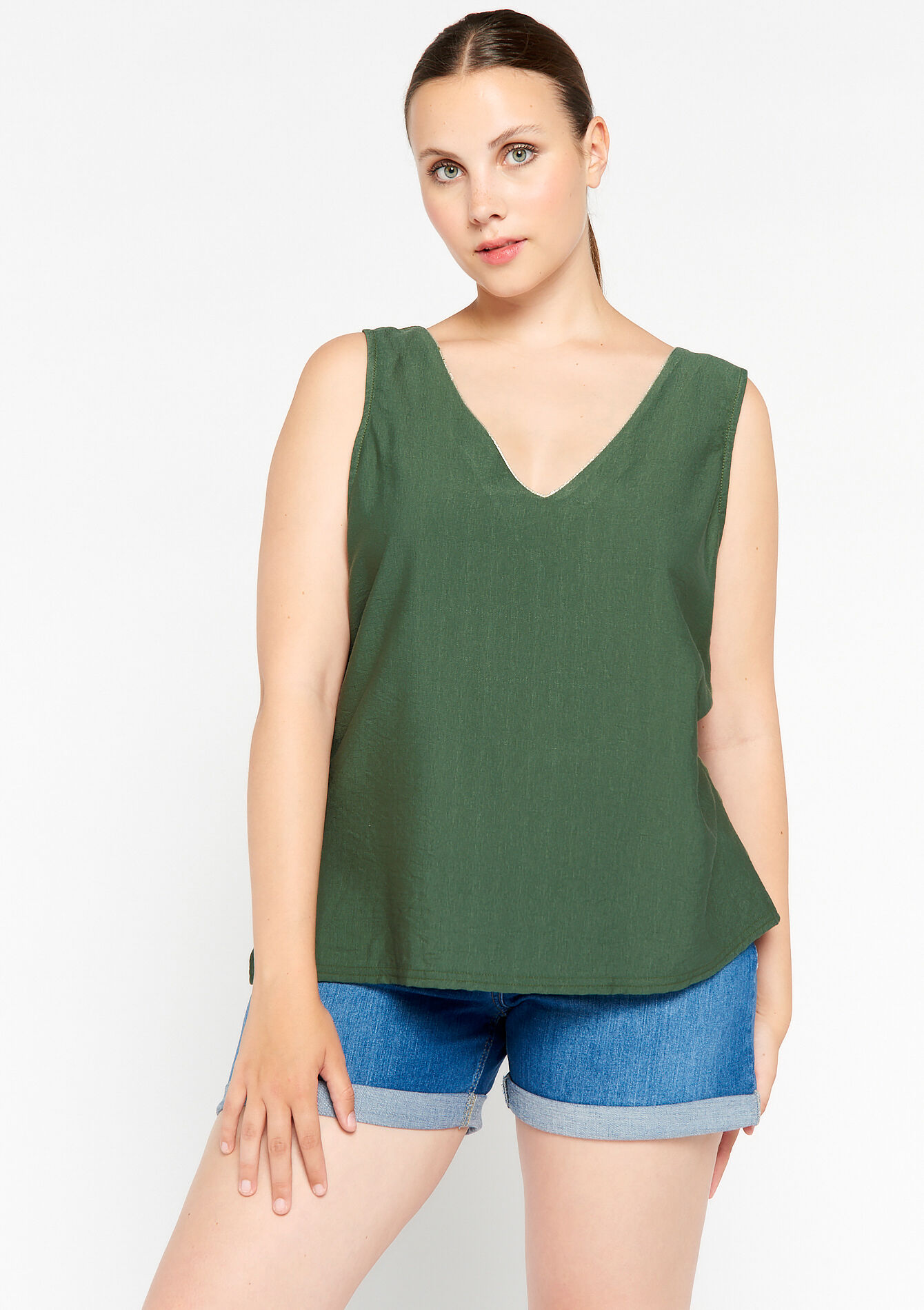 Geribbelde top - KHAKI MED - 02200365_4327