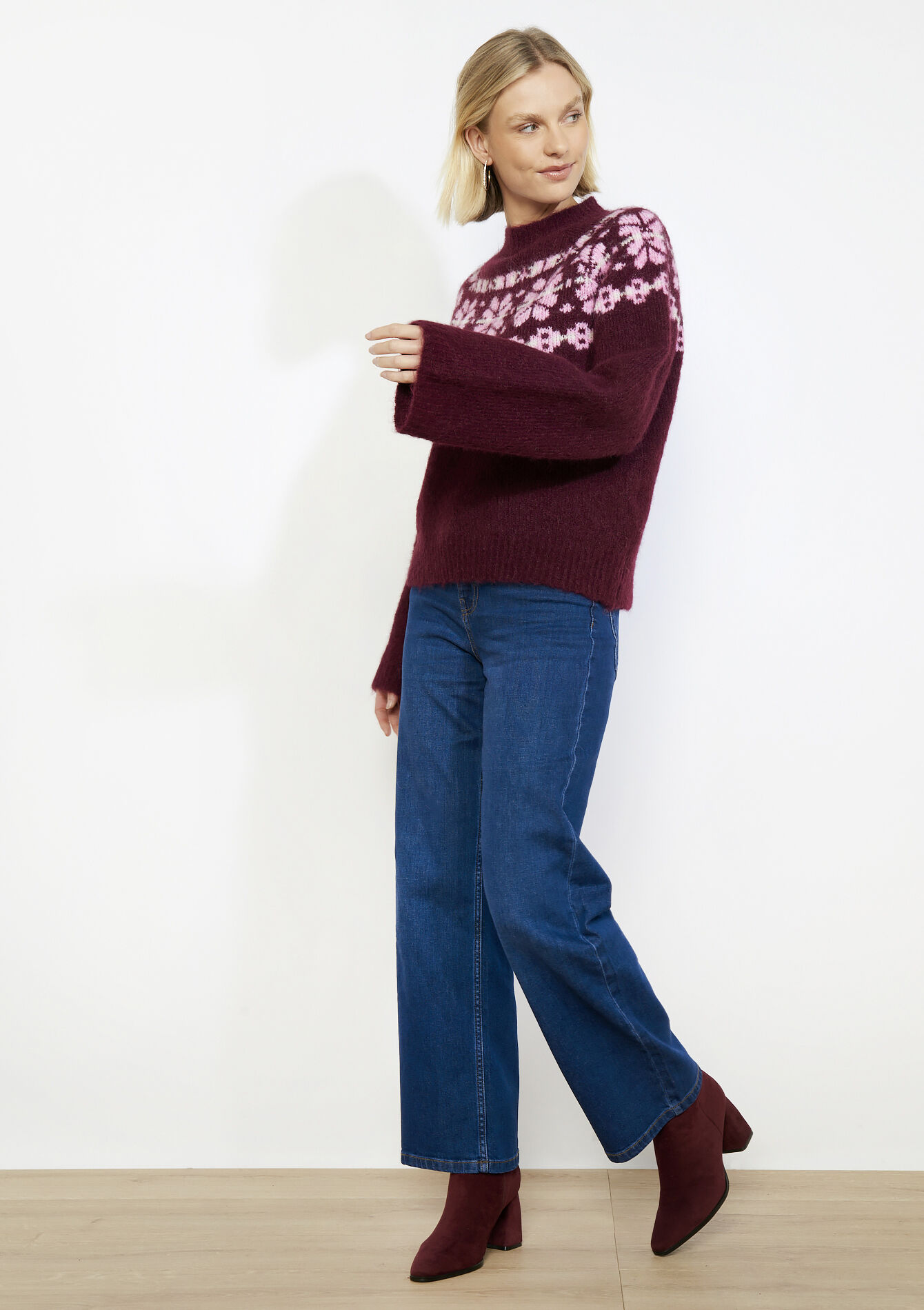 Zachte jacquard trui - BORDEAU WINE - 04007144_1467