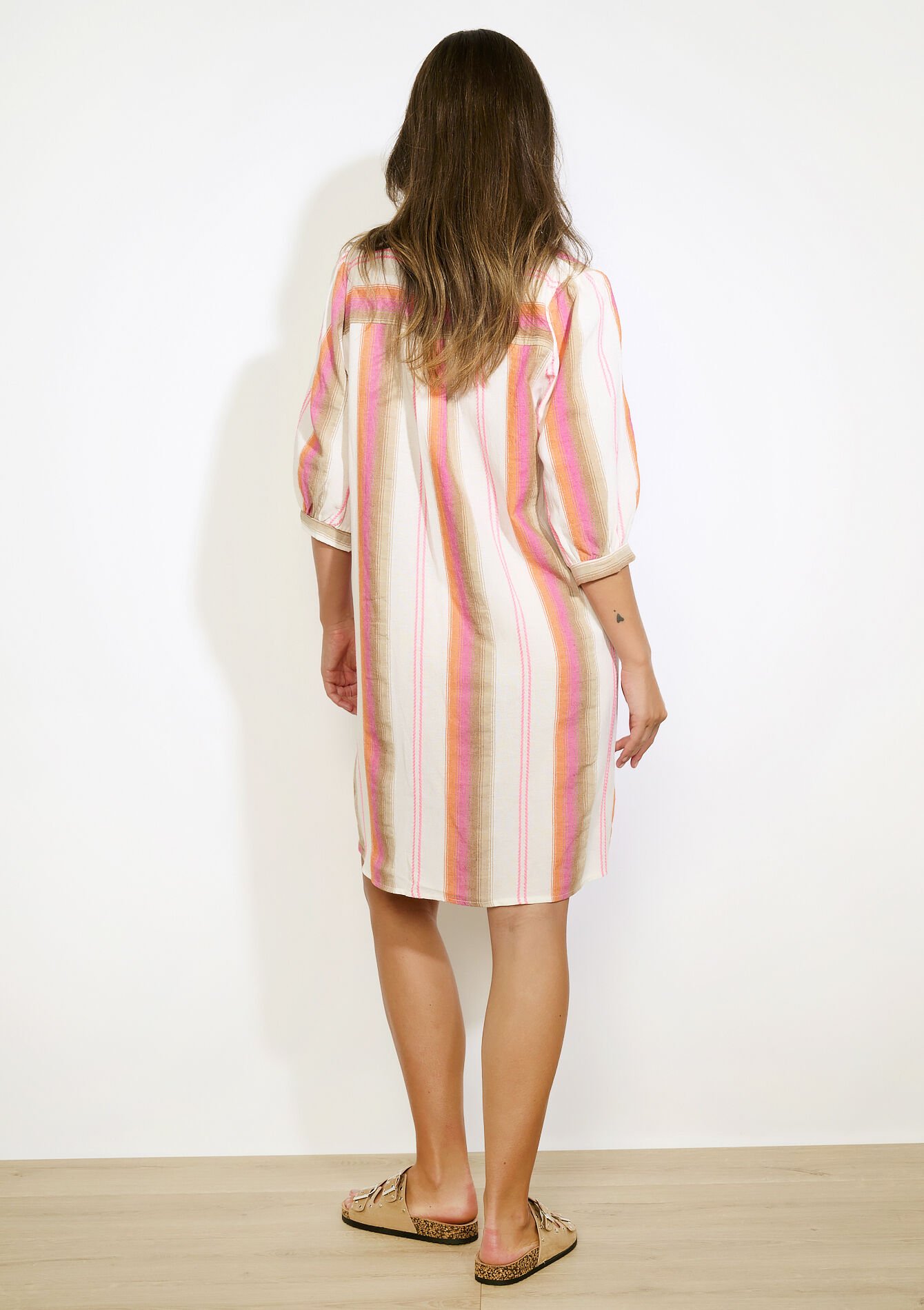 Gestreepte overhemdjurk, Gestreepte overhemdjurk - TAUPE - 08104278_1021