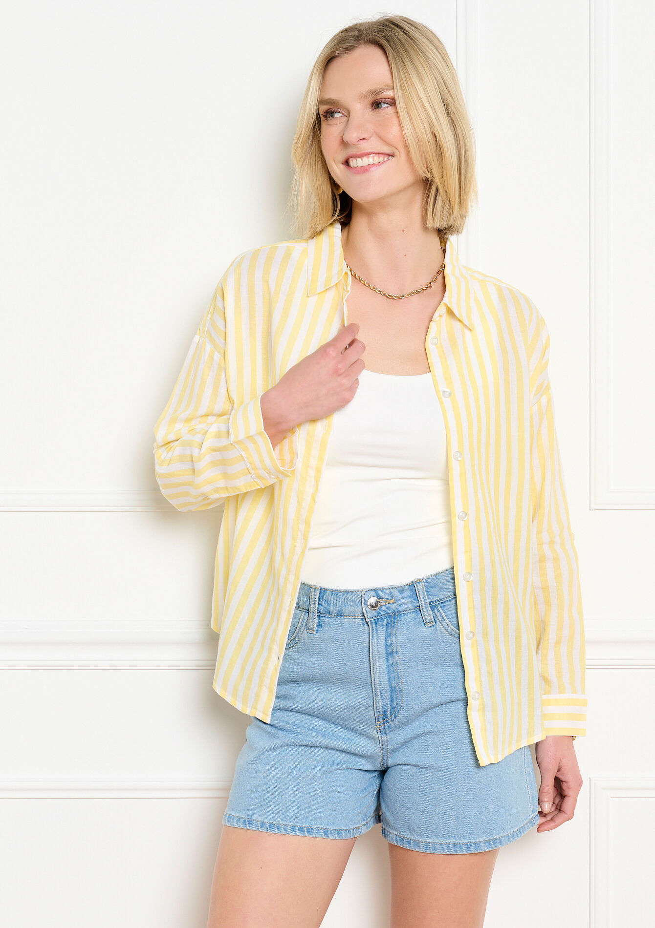 Los vallend gestreept hemd, Los vallend gestreept hemd - YELLOW PASTEL - 05702968_5004