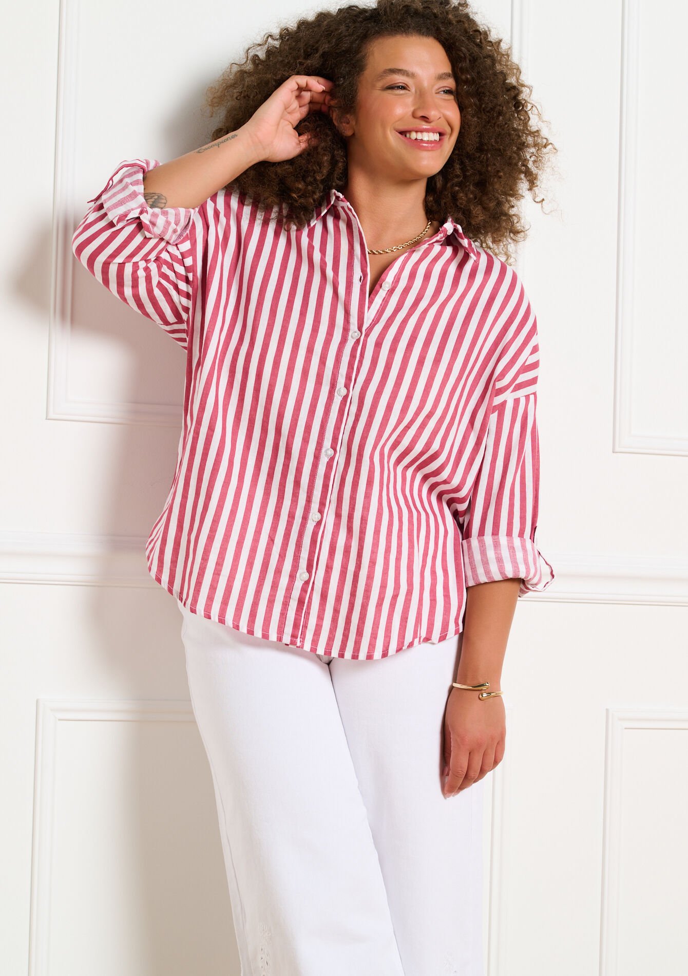 Los vallend gestreept hemd - COSMETIC PINK - 05702968_5733