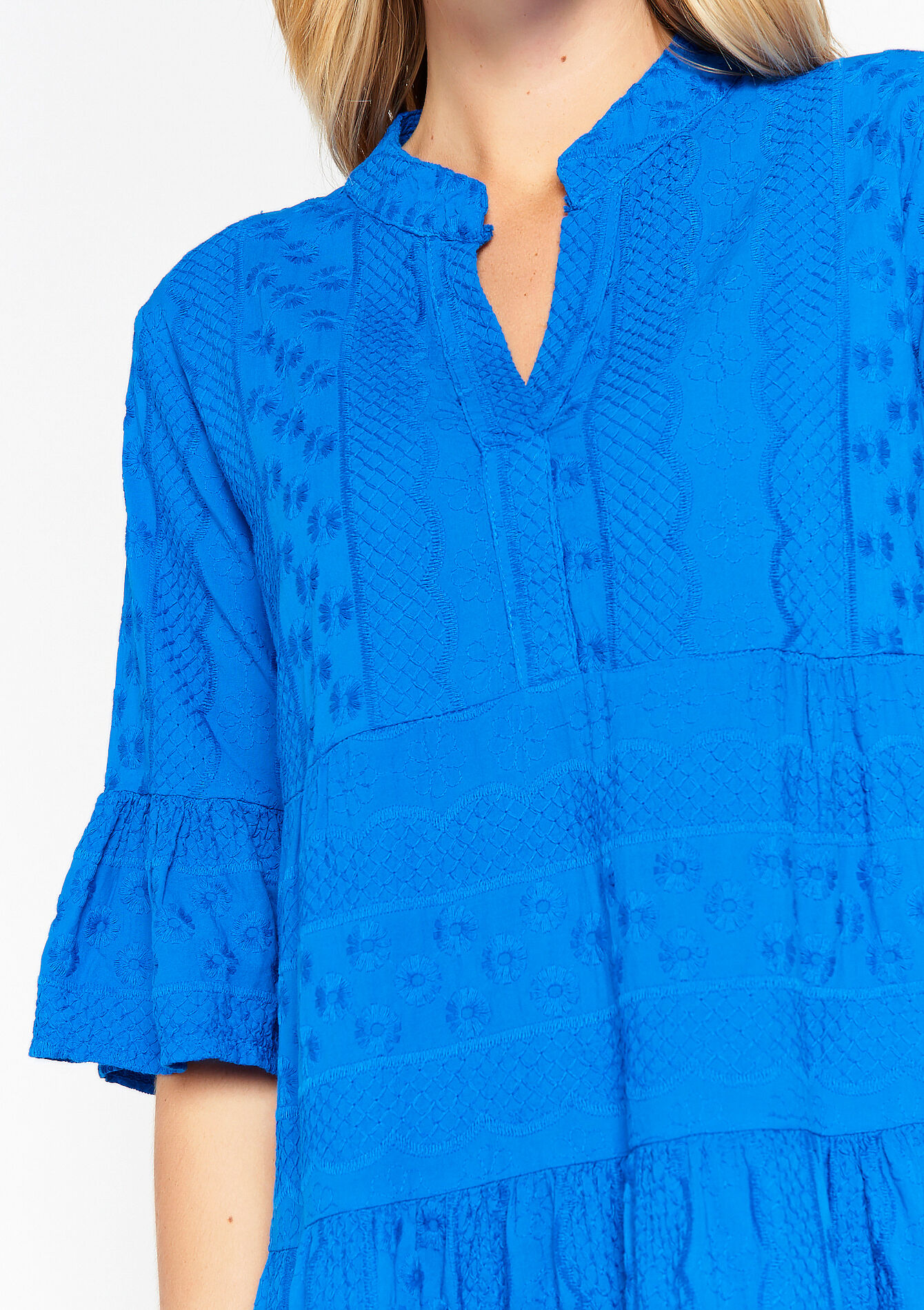 A-lijn jurk met broderie, A-lijn jurk met broderie - ELECTRIC BLUE - 08103270_1619