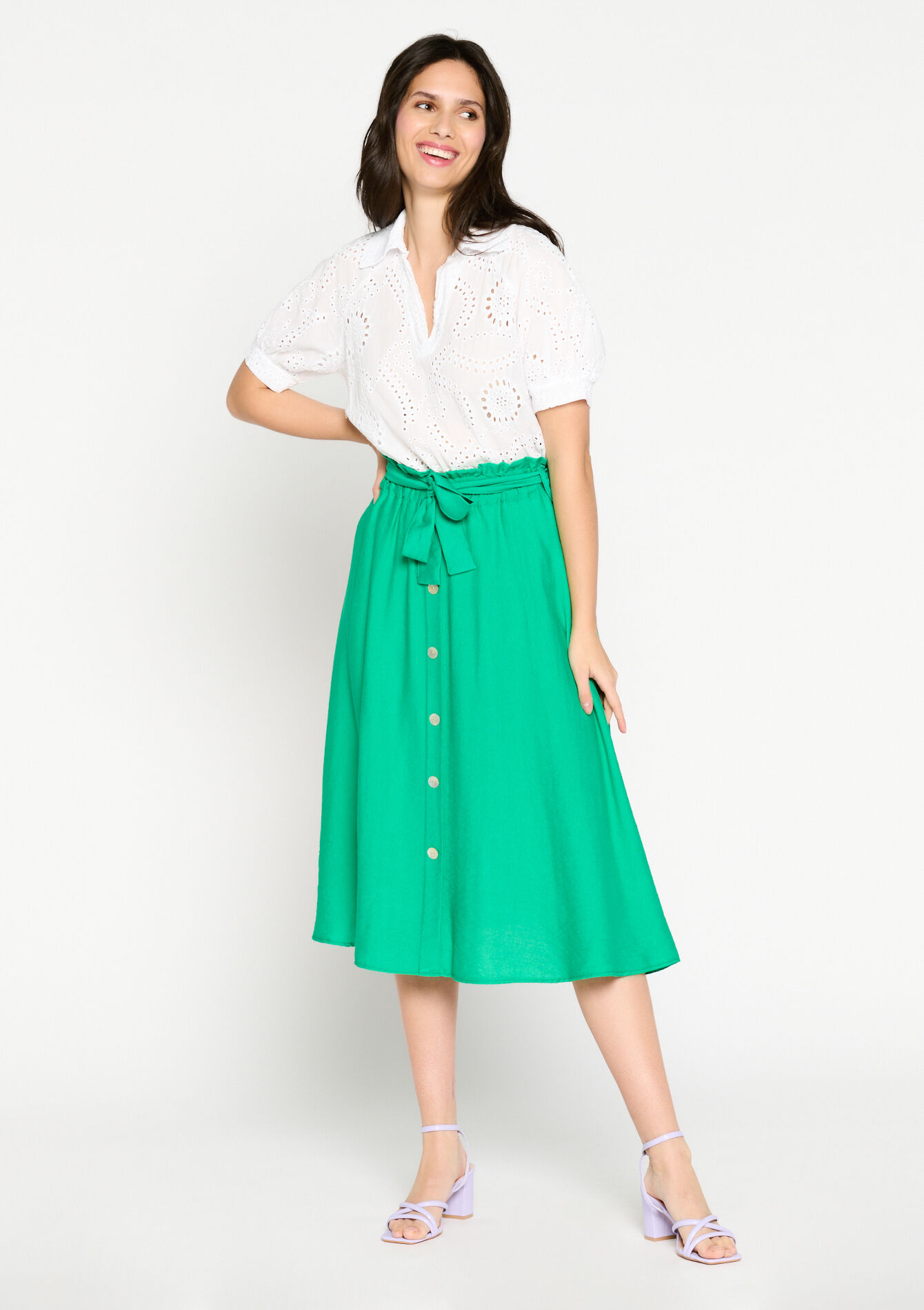 Midi skirt with buttons, Midi skirt with buttons - GREEN APPLE - 07101113_1783