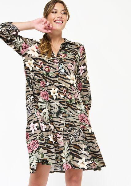 Floral print shirt dress - KHAKI - 08102623_433