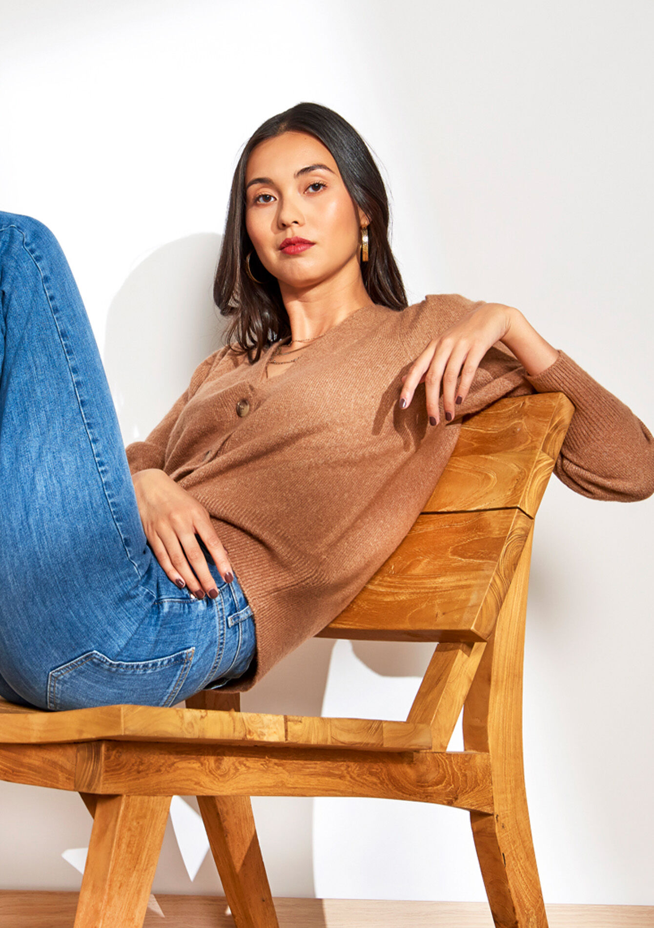 Cardigan with V-neck, Cardigan with V-neck - CAMEL GINGER - 04101050_3831