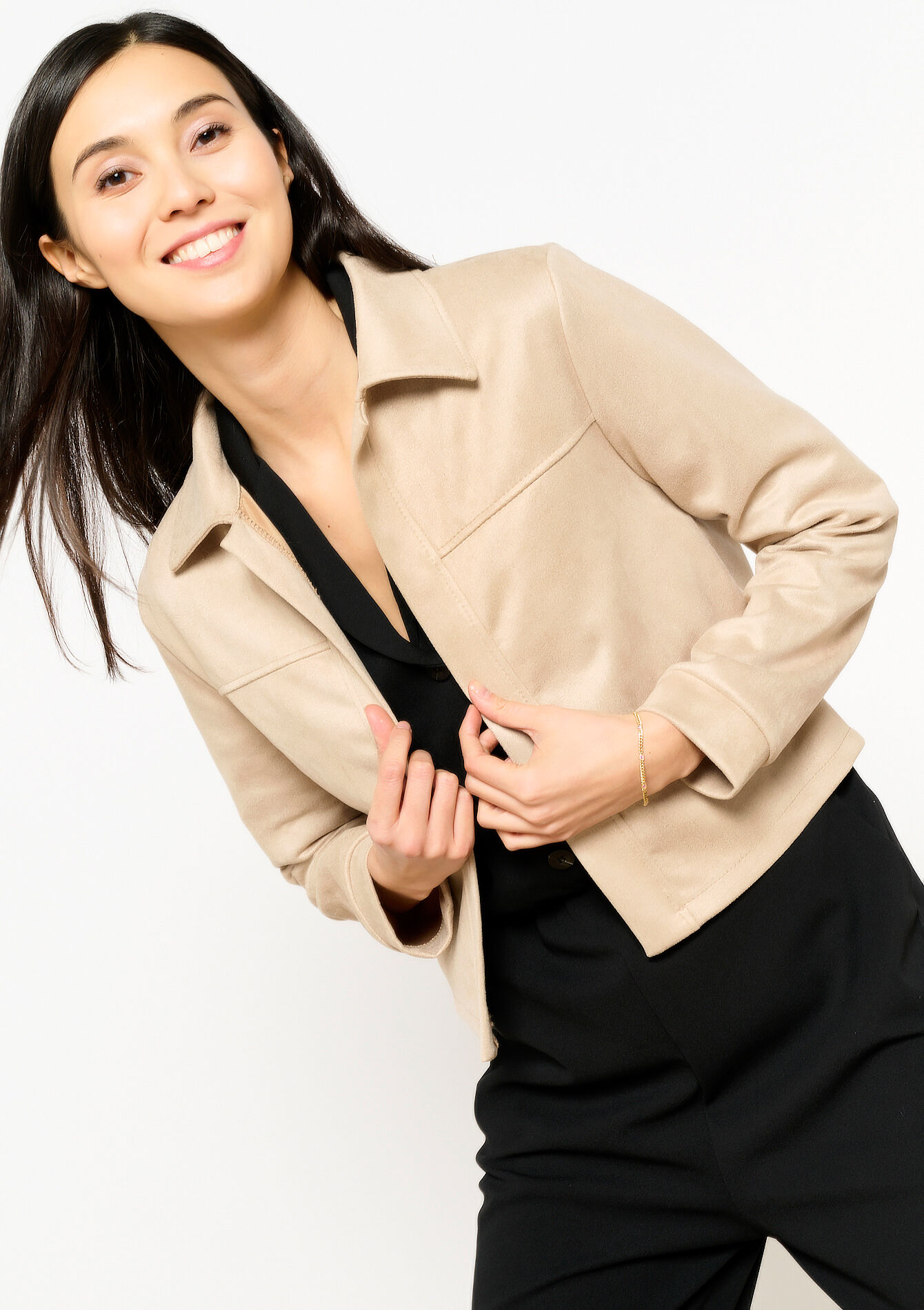 Kort suede jasje - LT BEIGE - 09100898_2527