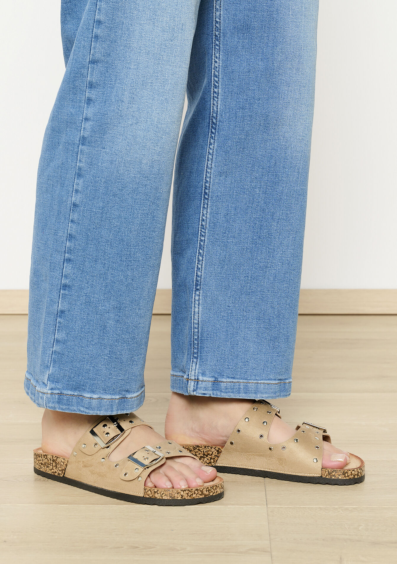 Studded double-strap sandals, Studded double-strap sandals - LIGHT TAUPE - 1127095