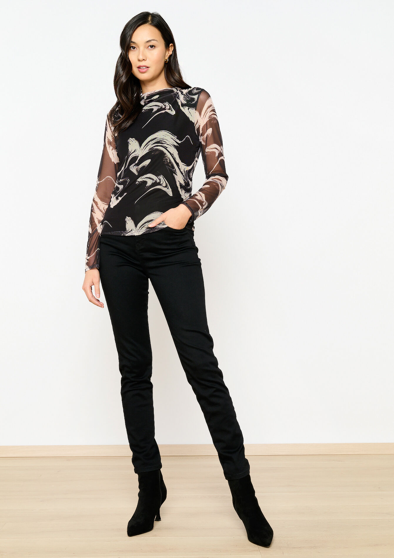 Mesh T-shirt with print, Mesh T-shirt with print - BLACK - 02400279_1119