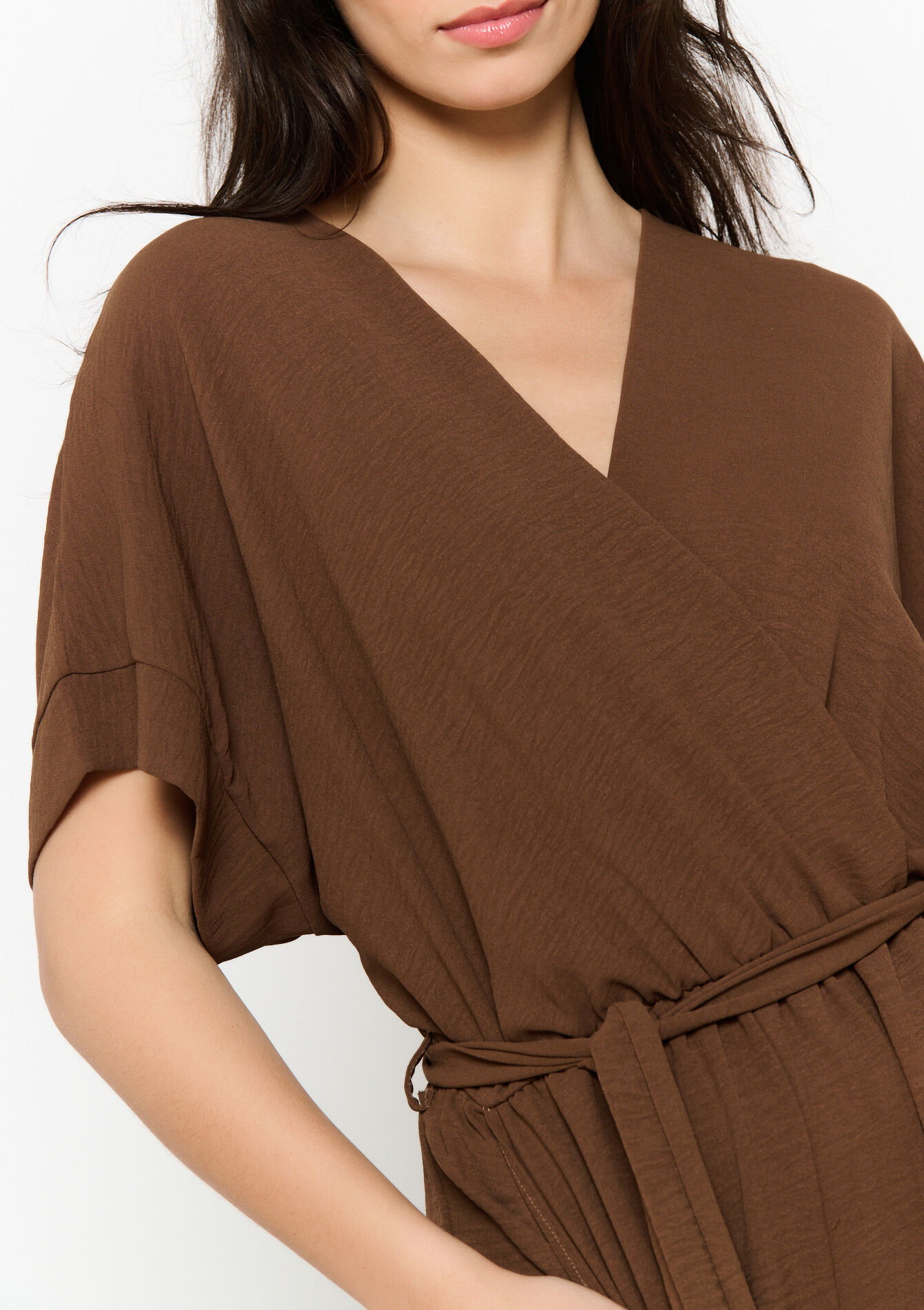 Flowy belted jumpsuit - CAMEL BROWN - 06004613_3818