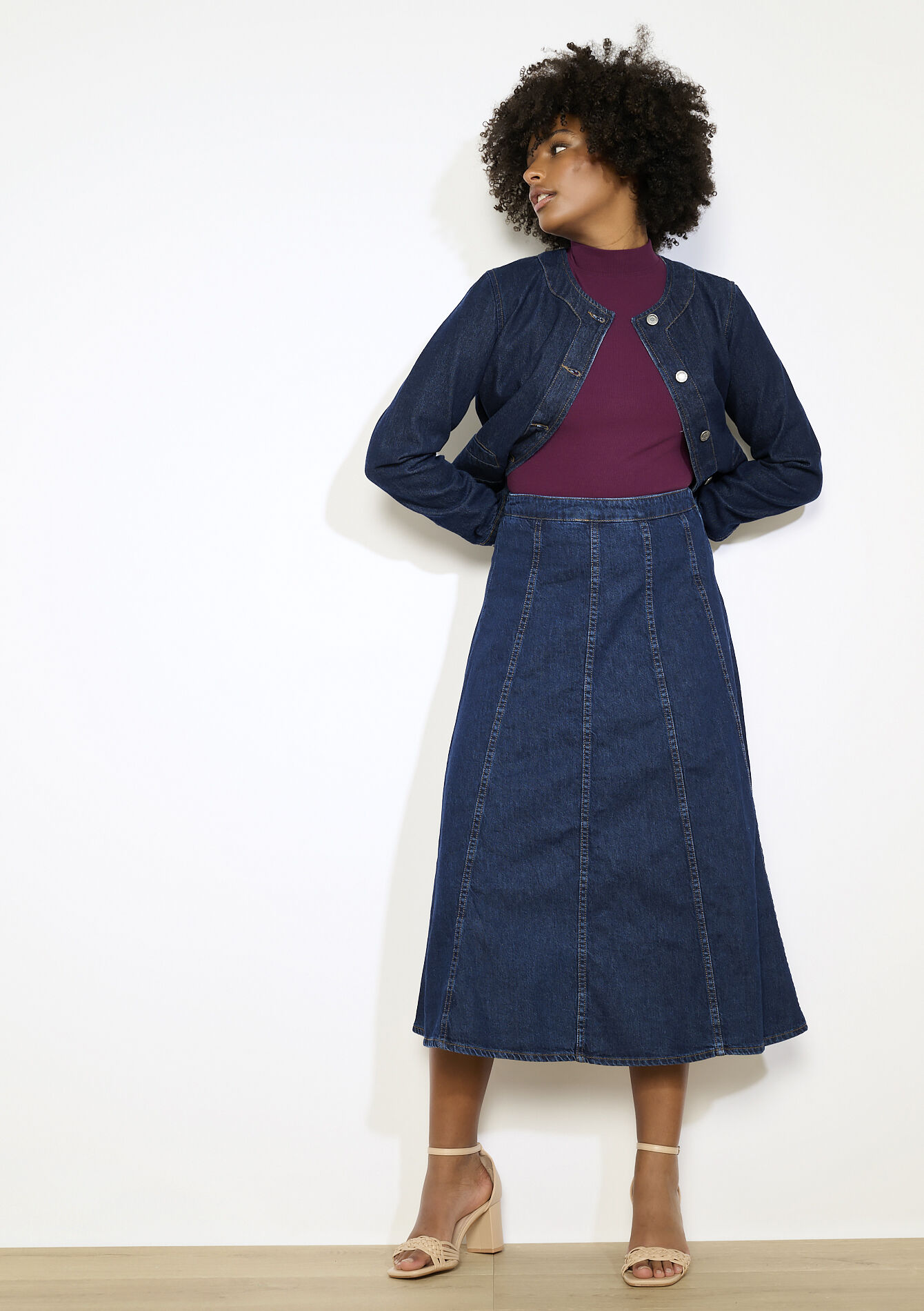 Denim midi-rok met flair, Denim midi-rok met flair - DARK BLUE - 07101400_0501