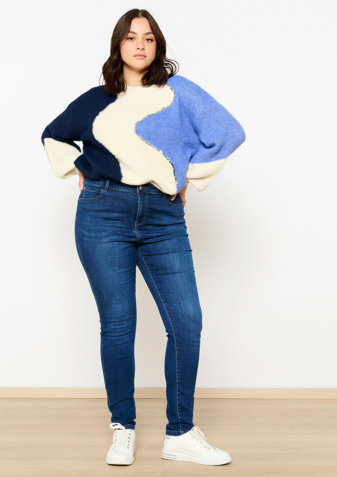 Skinny jeans met hoge taille, Skinny jeans met hoge taille - DARK BLUE - 22000533_0501