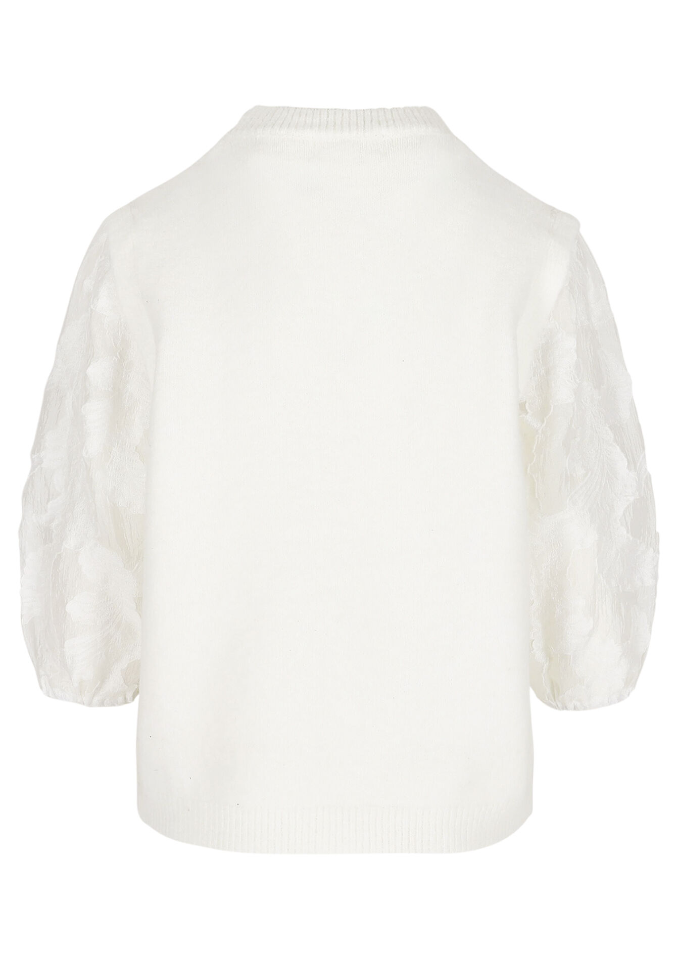 Knit top with organza sleeves - VANILLA WHITE - 04007166
