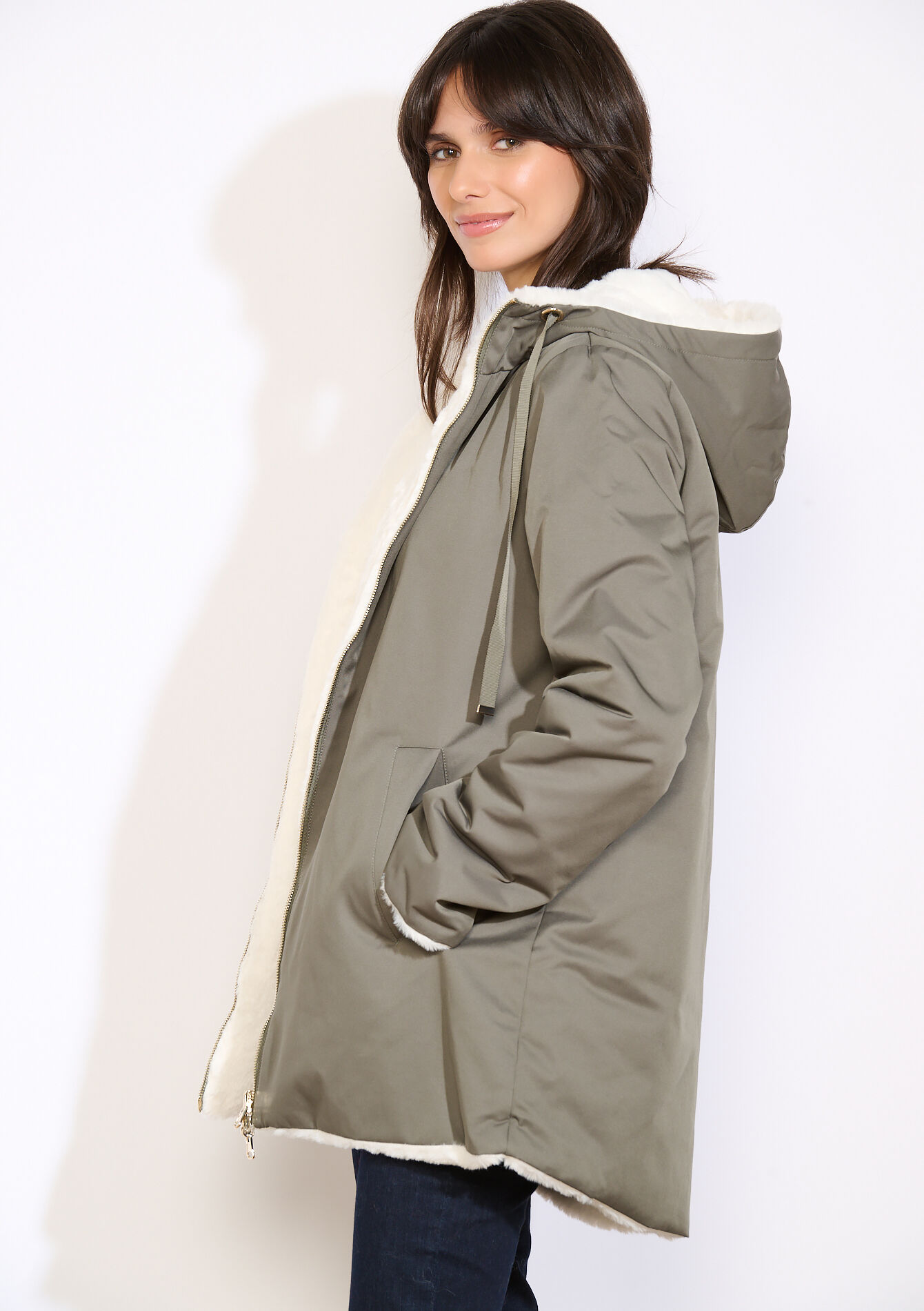 Reversible parka met capuchon, Reversible parka met capuchon - KHAKI MED - 23000773_4327