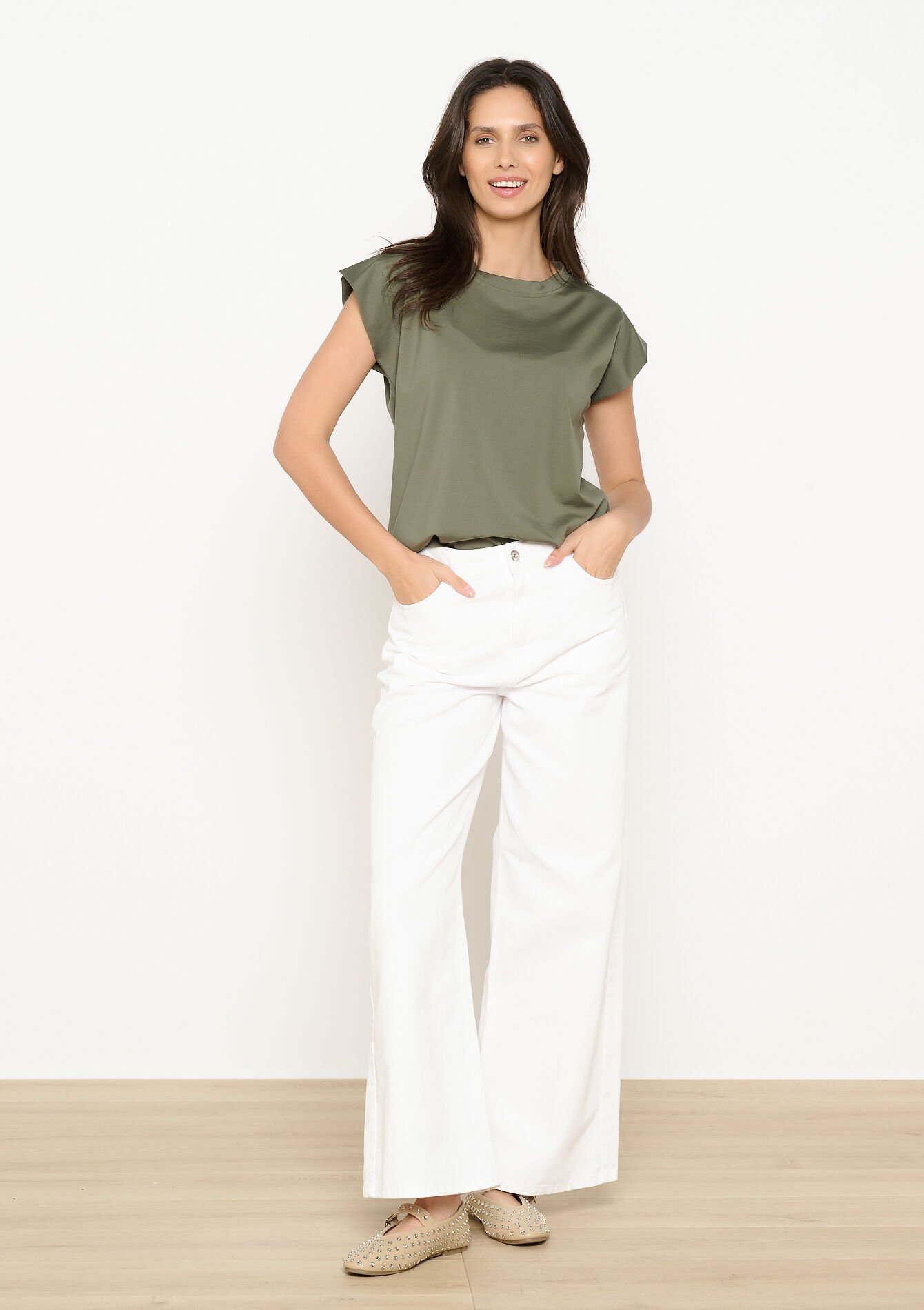 T-shirt met kapmouwen, T-shirt met kapmouwen - KHAKI FADED - 02301831_4326