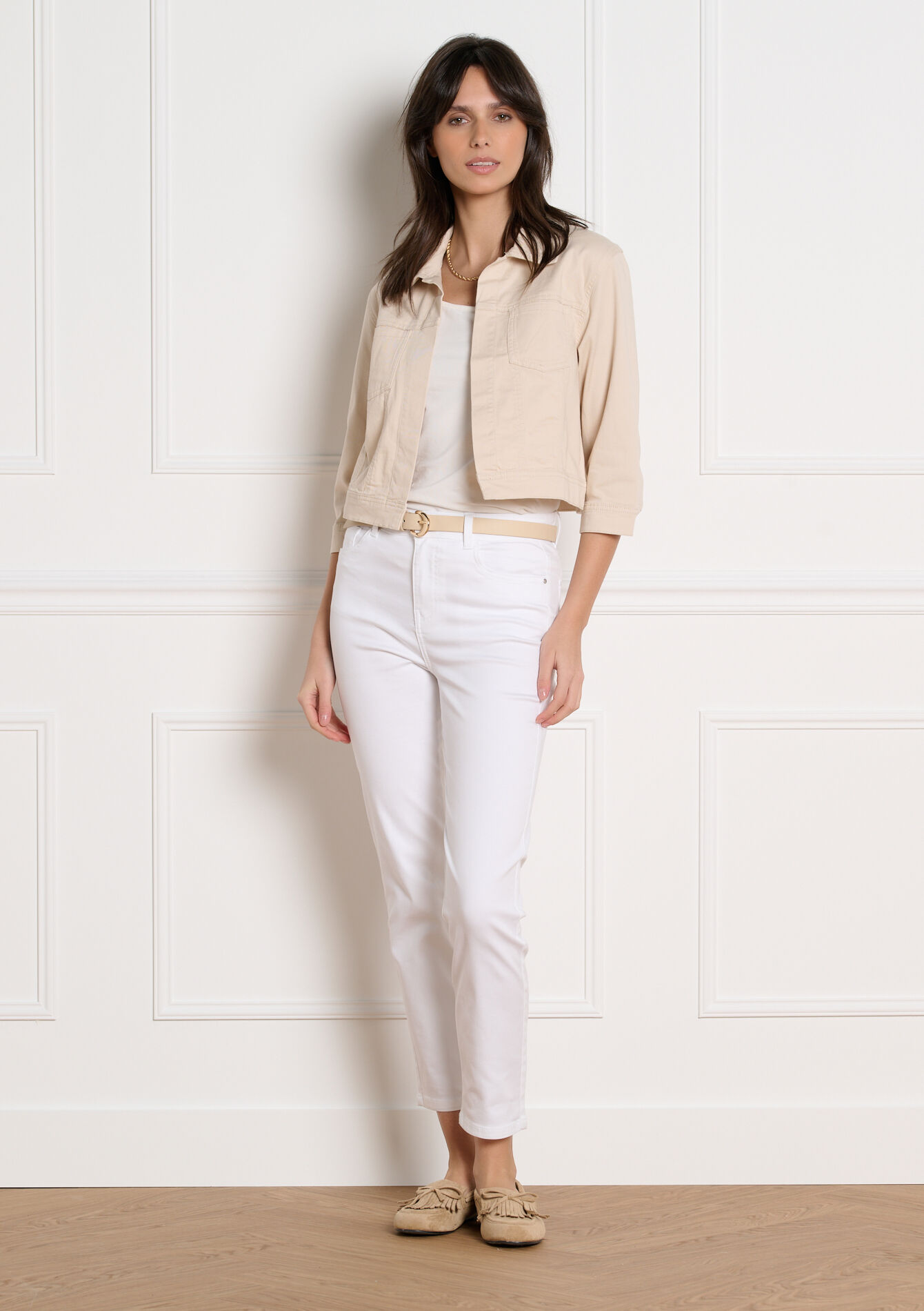 Cropped cotton twill jacket - LT BEIGE - 09101123_2527