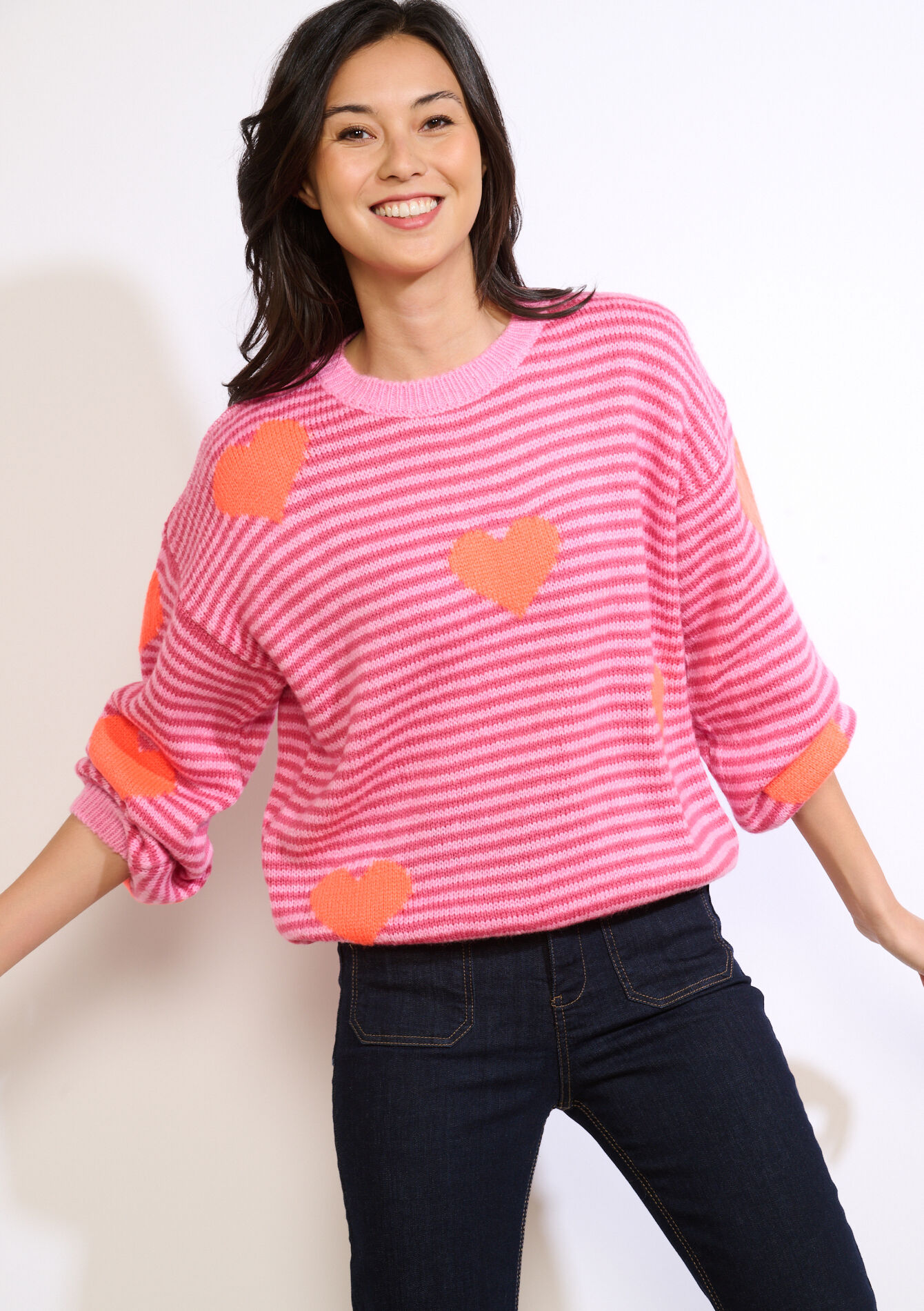Pull rayé à motif c?ur - LIGHT PINK - 04007107