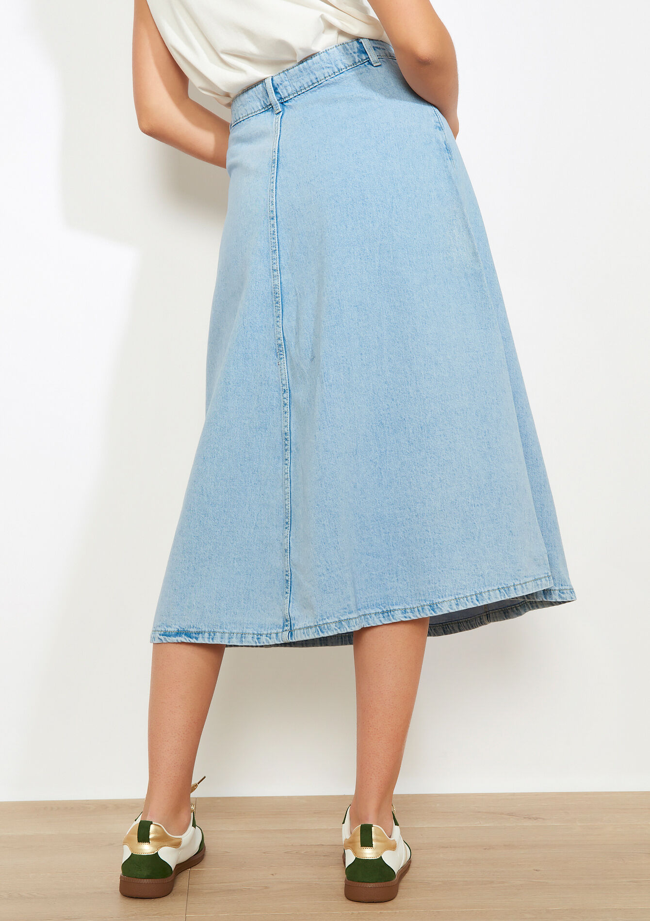Jupe midi en denim - BLUE BLEACHED - 07101414_0502