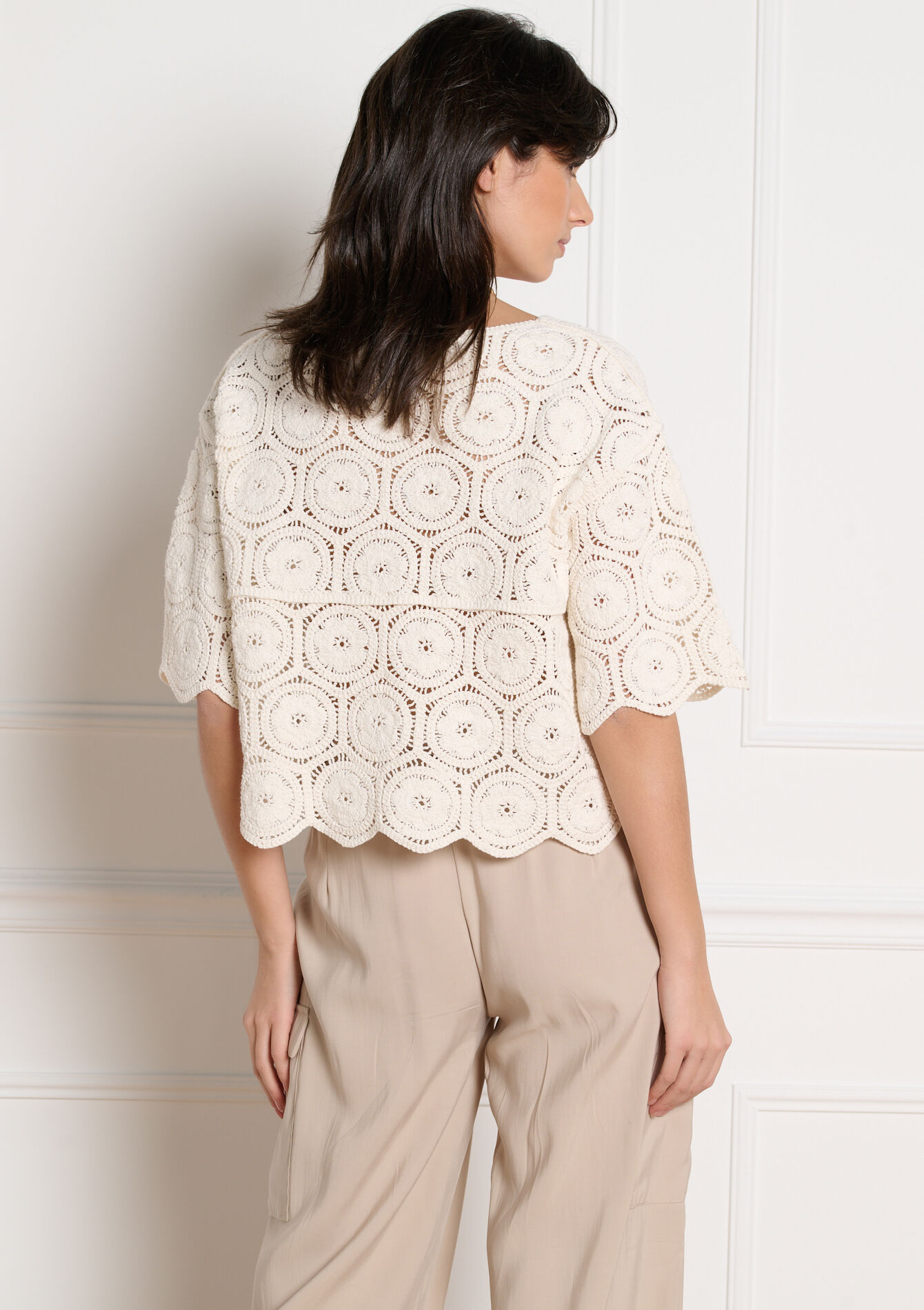 Gehaakt opengewerkt top - VANILLA WHITE - 04007065_1013